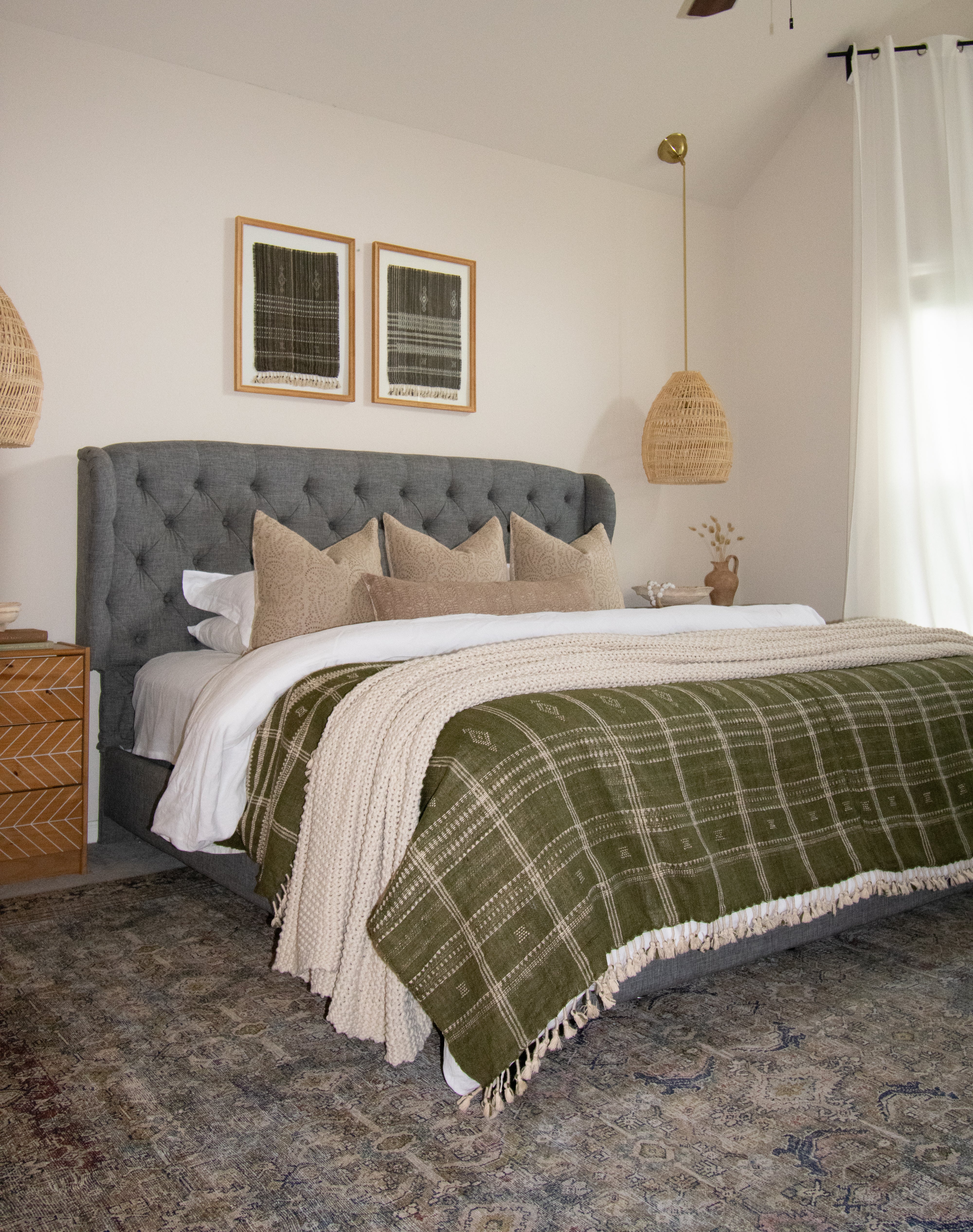 Olive Indian Coverlet, Green Throw Blanket, Wool Bed Runner, Boho Couch Cover, Green Sofa Throw, Wool Bedspread for New House - OLIVER