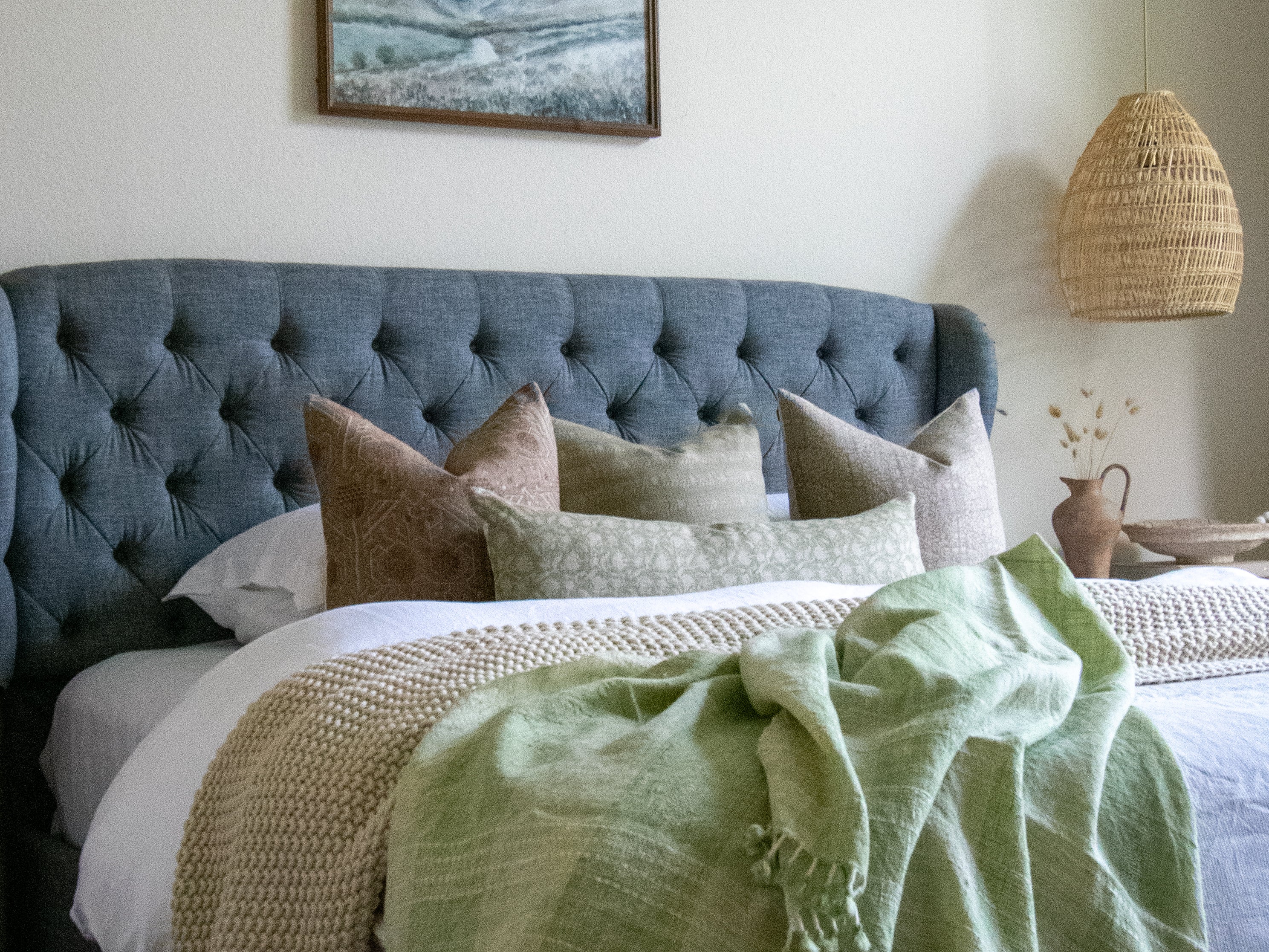 Sage Indian Blankets, Wool Throw Bed-Runner, Couch Throw Cover, Green Luxurious Bedspread, Green Wool Coverlet, Household Gifts - SAGE