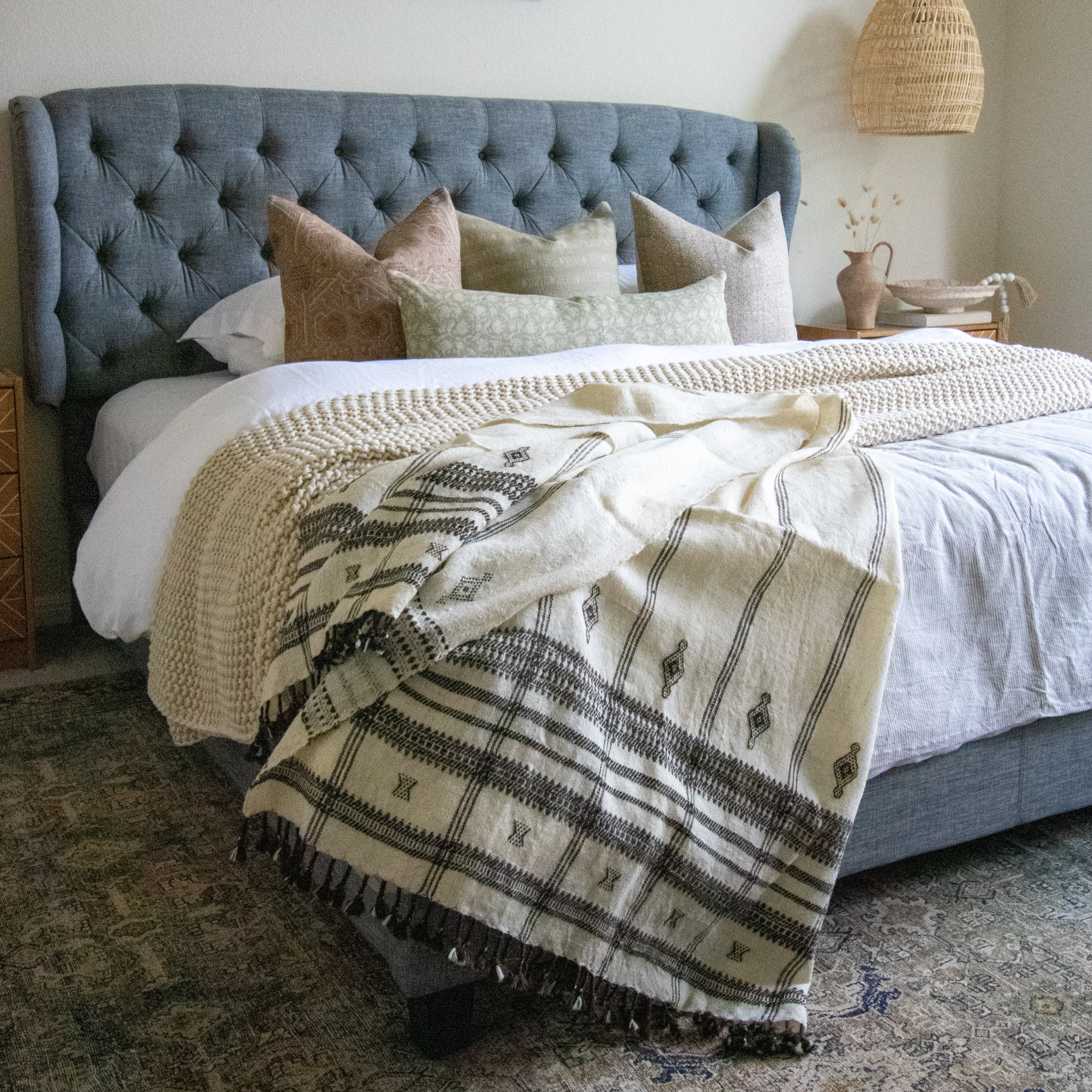 Indian Wool Blanket, Sofa Throw, Bed Coverlet, Blanket Custom, Off White Bed Runner, Couch Cover, Handwoven Household Gifts - PEARL