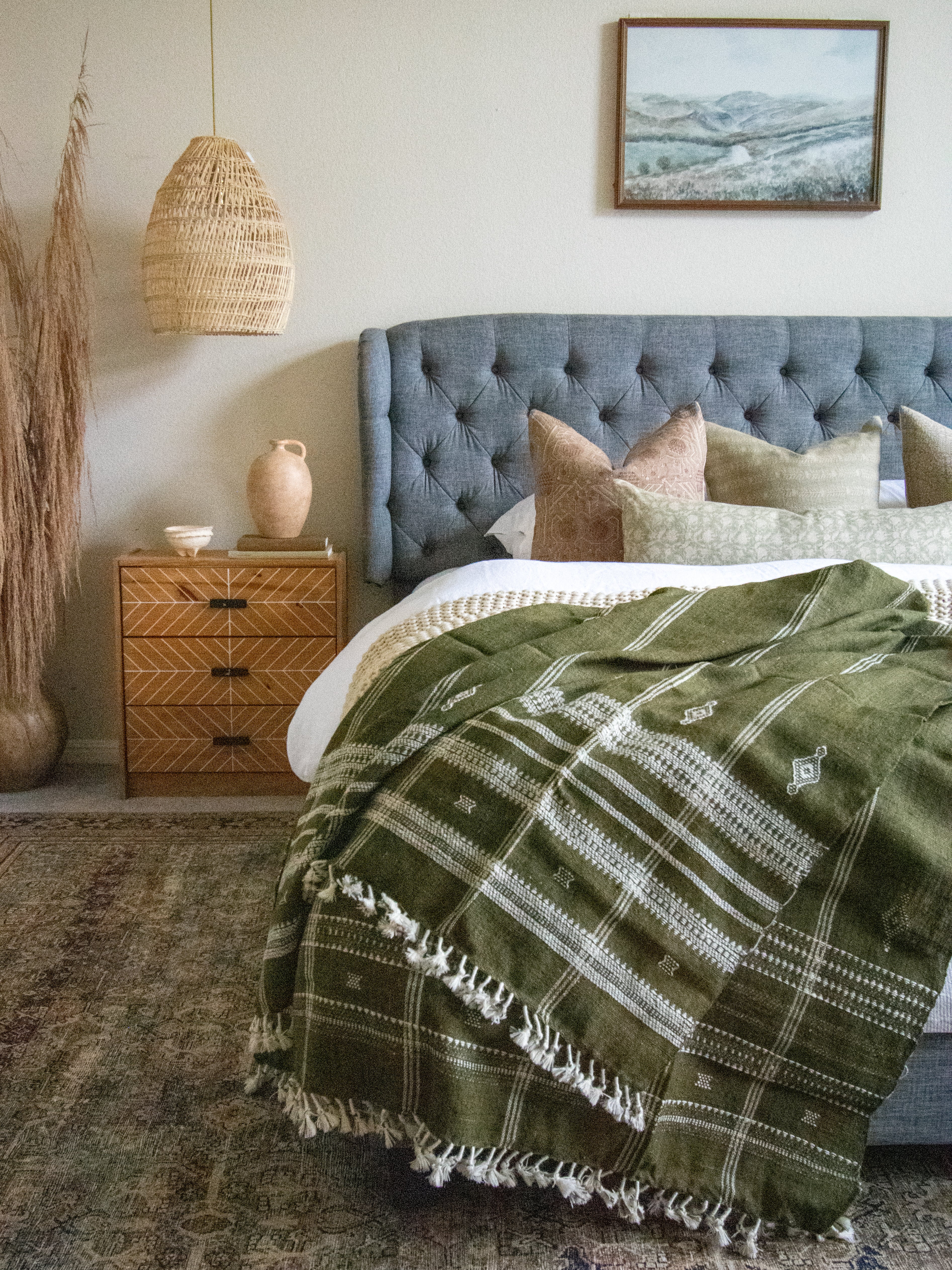 Olive Indian Coverlet, Green Throw Blanket, Wool Bed Runner, Boho Couch Cover, Green Sofa Throw, Wool Bedspread for New House - OLIVER