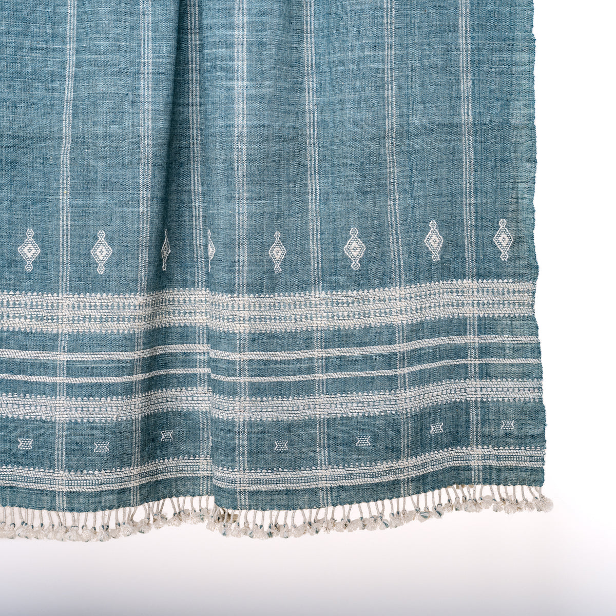 Teal Blue Indian Wool Throw Blanket, Handwoven Couch Coverlet with Geometric Bedroom Layer - TOPAS