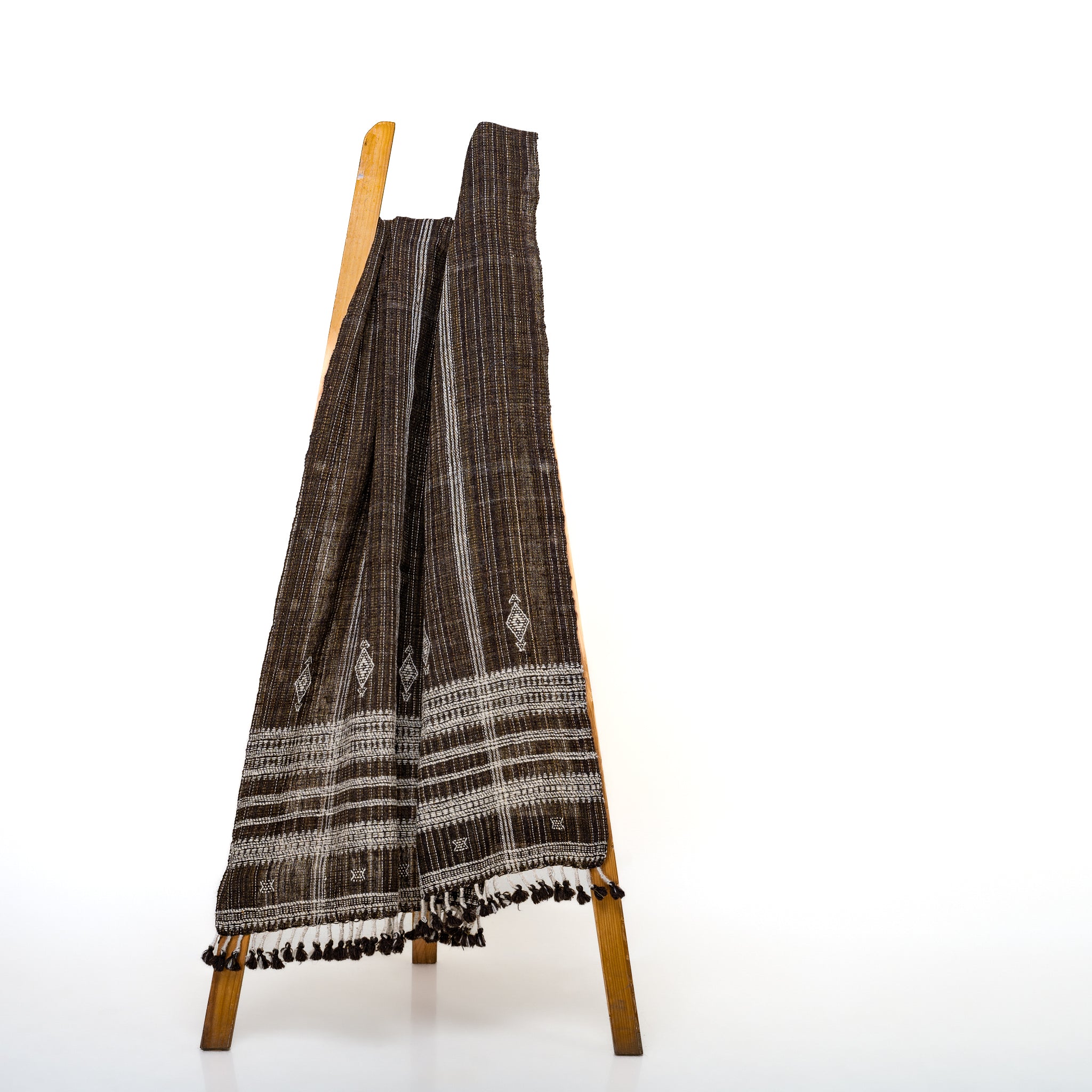 Warm Brown Indian Wool Throw Blanket, Handwoven Sofa Coverlet with Lodge Bedroom Layer - BRONZITE