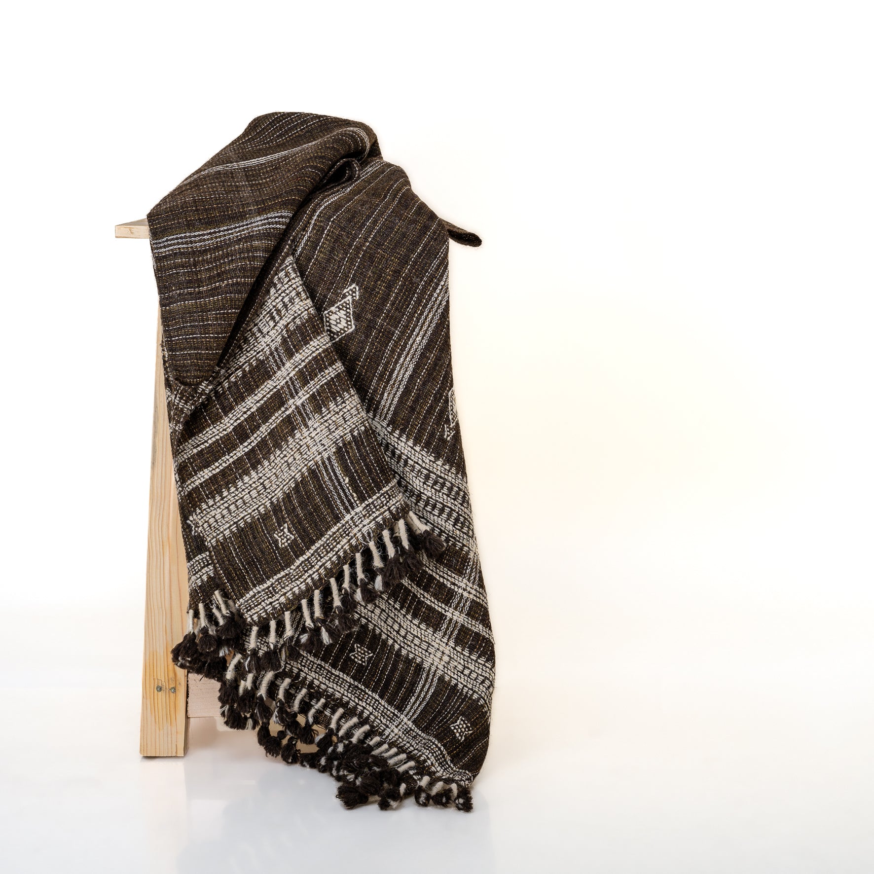 Warm Brown Indian Wool Throw Blanket, Handwoven Sofa Coverlet with Lodge Bedroom Layer - BRONZITE