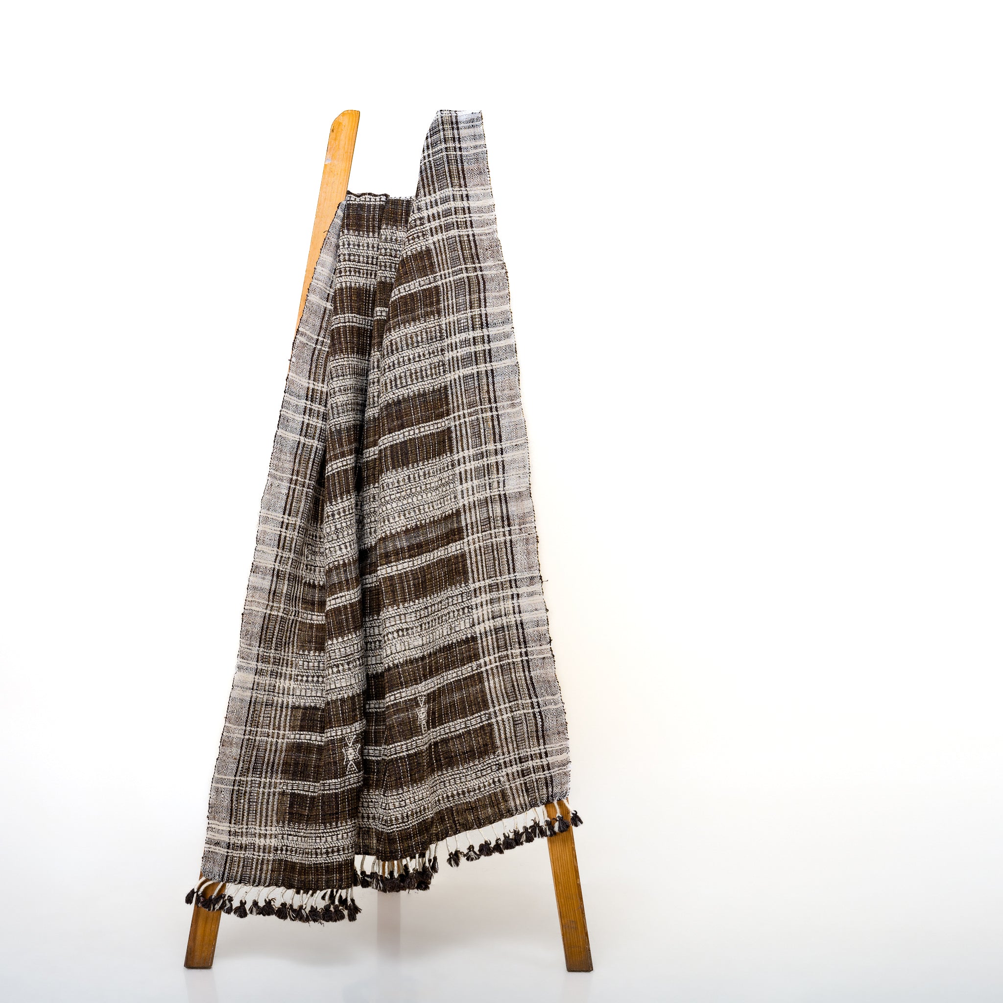 Brown Indian Wool Throw Blanket, Handwoven Couch Coverlet with Rustic Reading Chair Accent - SPHENE