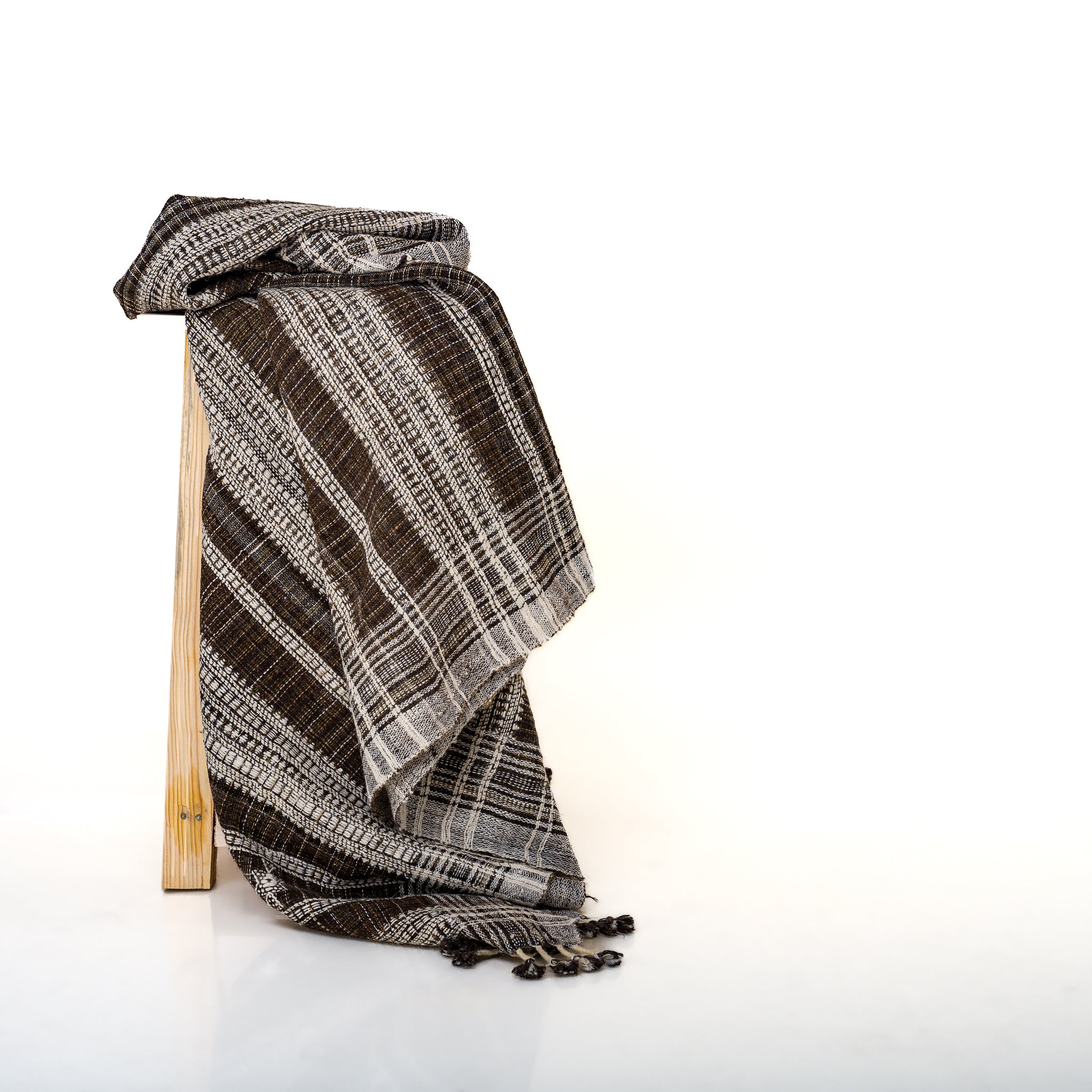 Brown Indian Wool Throw Blanket, Handwoven Couch Coverlet with Rustic Reading Chair Accent - SPHENE