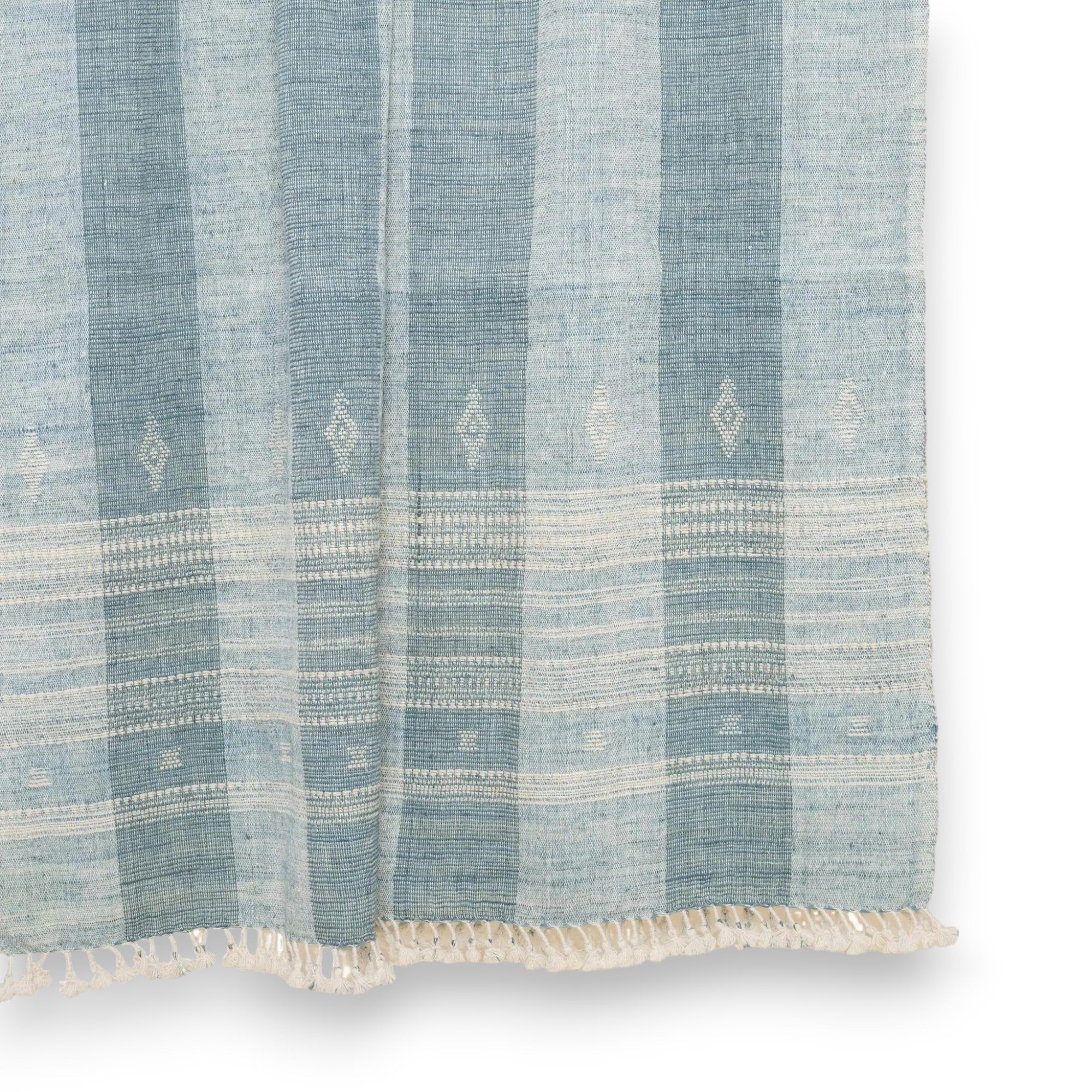 Teal Blue Indian Wool Throw Blanket, Handwoven Sofa Coverlet with Striped Foot-of-Bed Layer - IRIS