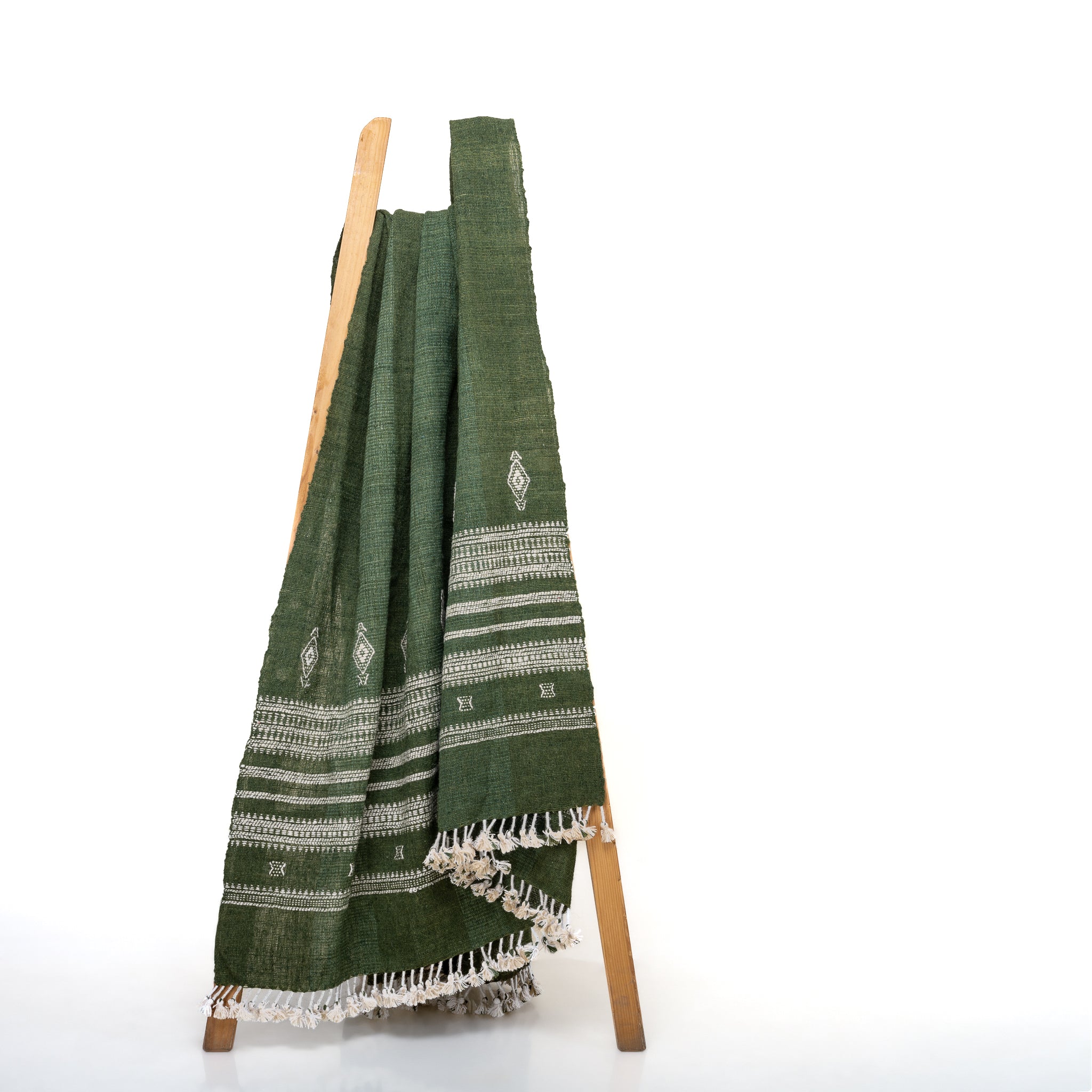 Forest Green Indian Wool Throw Blanket, Handwoven Couch Coverlet with Earthy Bedroom Accent - ERICA