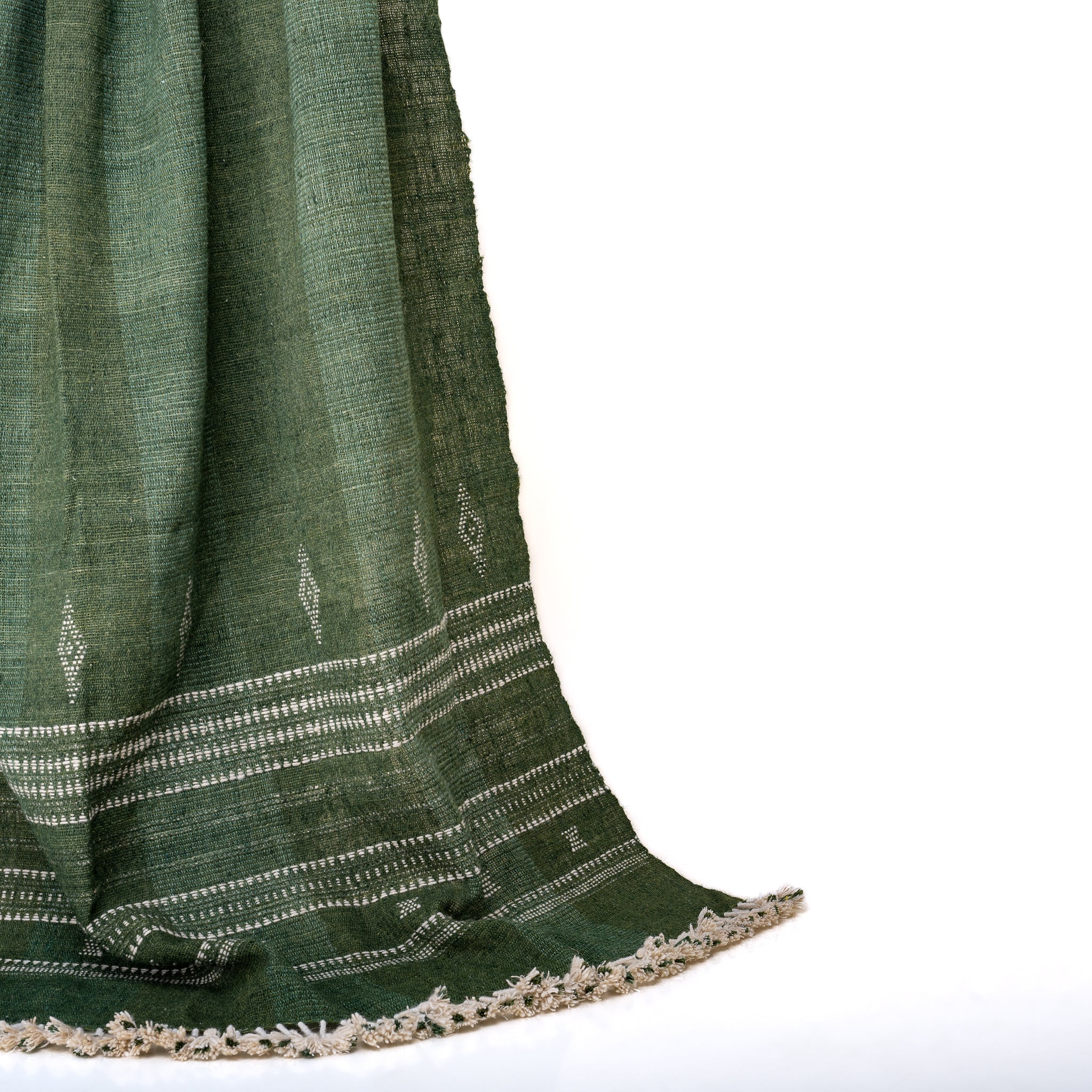 Forest Green Indian Wool Throw Blanket, Handwoven Couch Coverlet with Earthy Bedroom Accent - ERICA