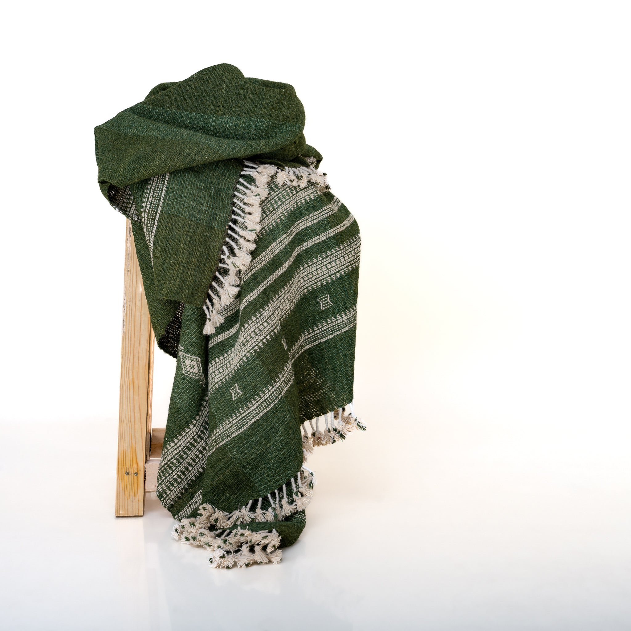Forest Green Indian Wool Throw Blanket, Handwoven Couch Coverlet with Earthy Bedroom Accent - ERICA