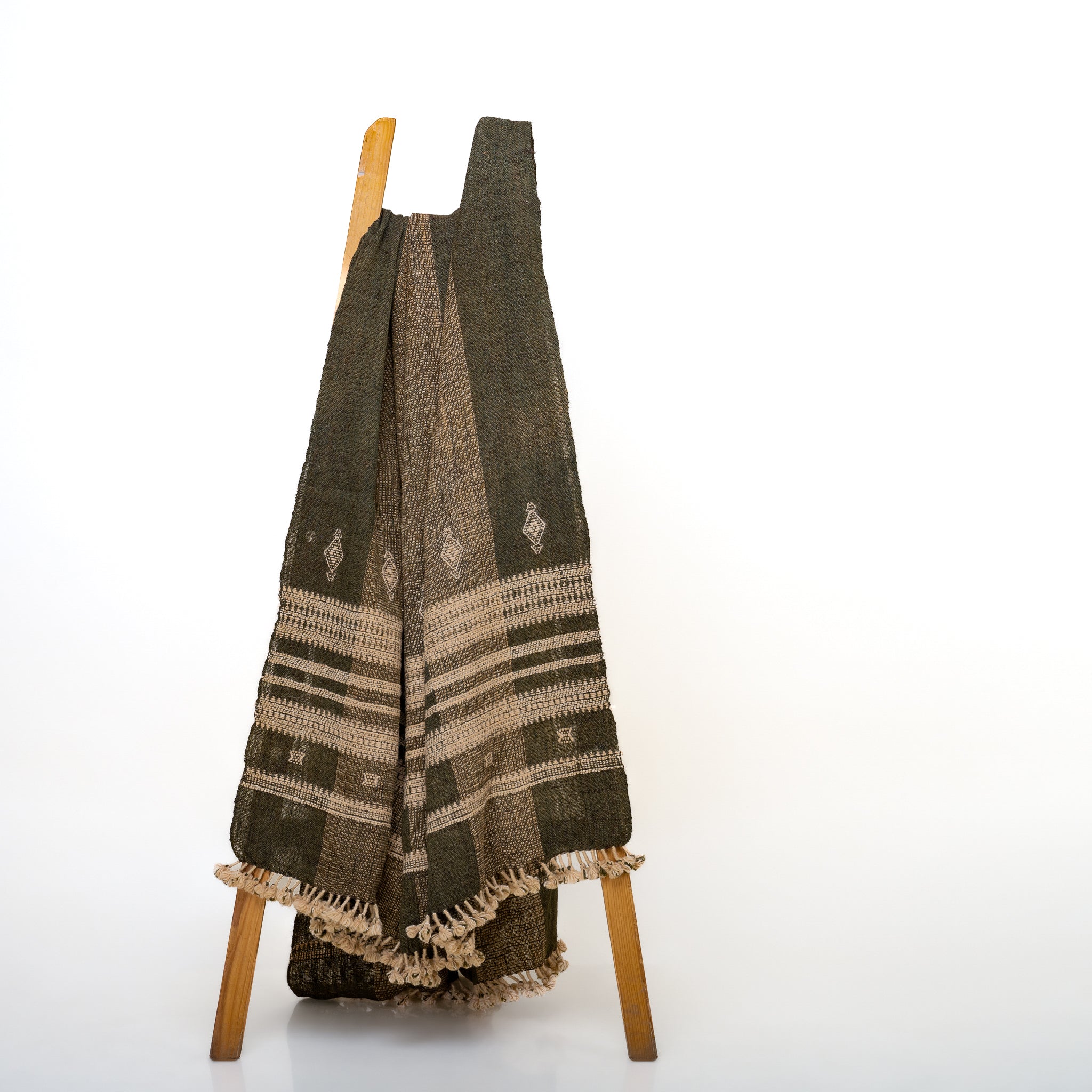 Olive Brown Indian Wool Throw Blanket, Handwoven Sofa Coverlet with Organic Bedroom Accent - ZARAA