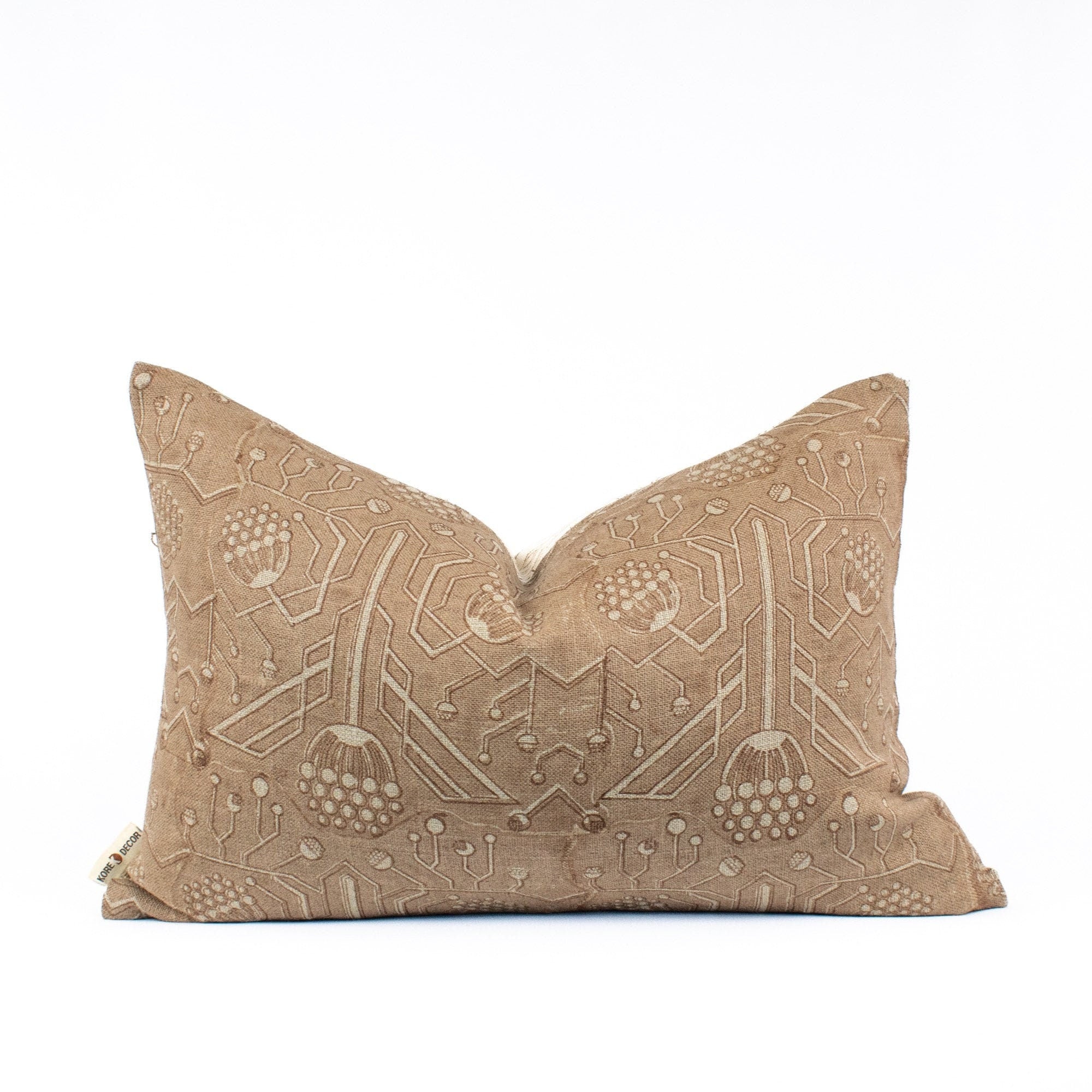 Block Printed Case, Lumbar Pillow Design, Linen Fabric, Indian Artisan Cotton, Soft Sofa Cushion Style, Housewarming Gift - PRITHVI RUST