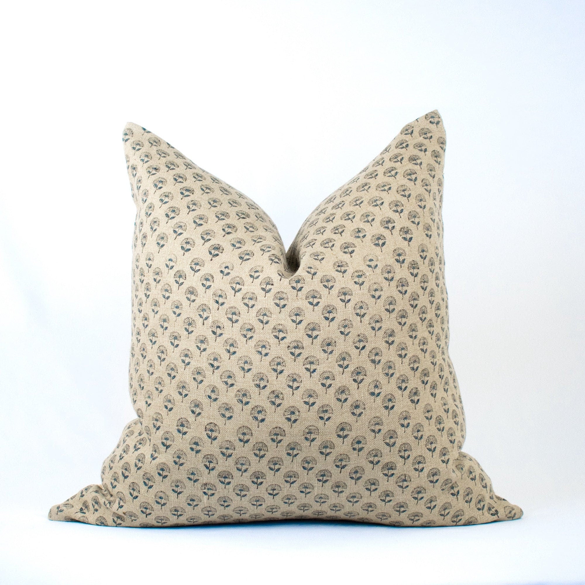 Small Lumbar Pillowcase, Blockprinted Indian Cotton Back, Artisan Home Accent, Modern Couch Or Throw Pillow Cover - MUDRA TEAL BL