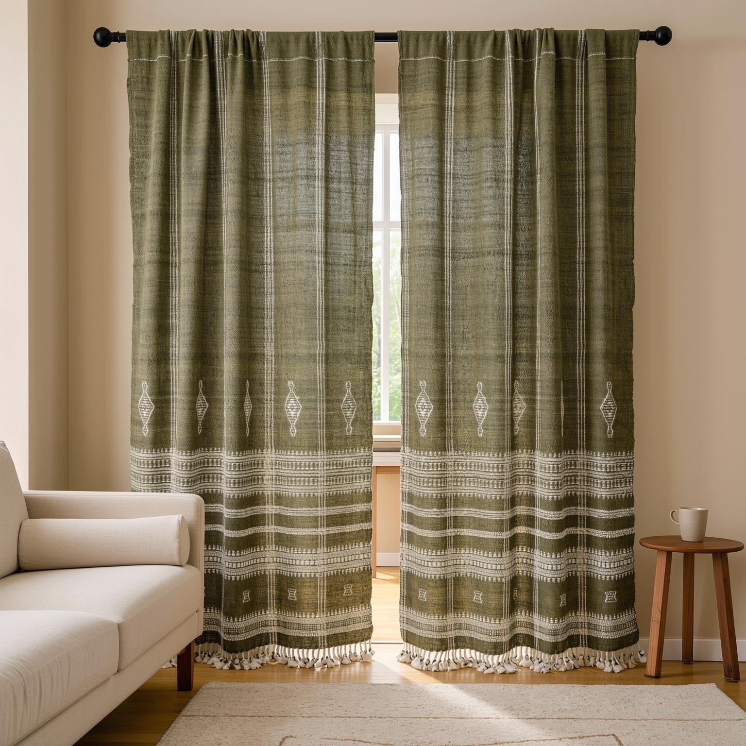 Olive Green Indian Wool Throw Blanket, Handwoven Couch Coverlet with Foot-of-Bed Layer - OLIVER
