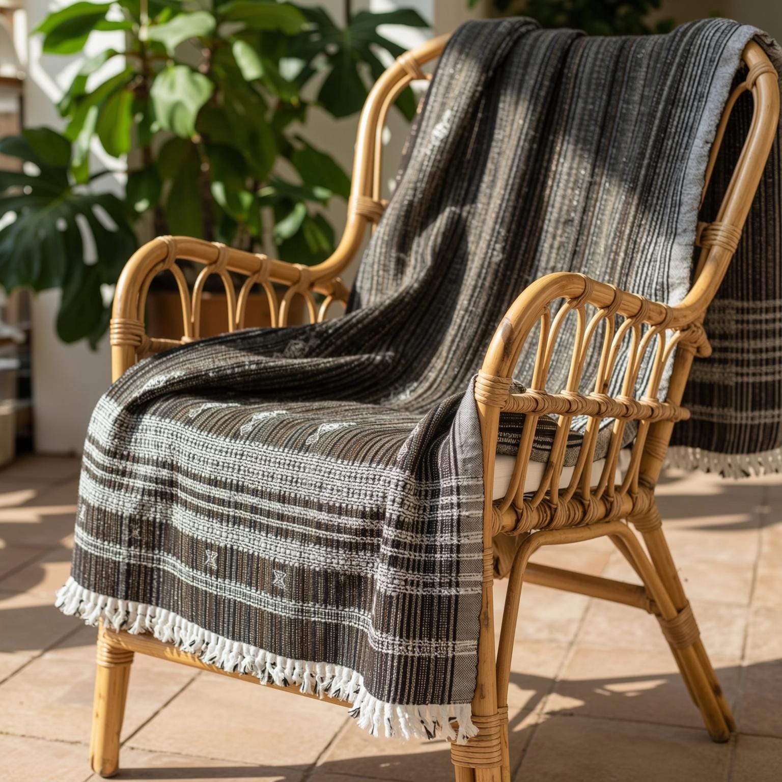 Brown Indian Wool Throw Blanket, Handwoven Sofa Coverlet & Rustic Bed Runner - SPINEL