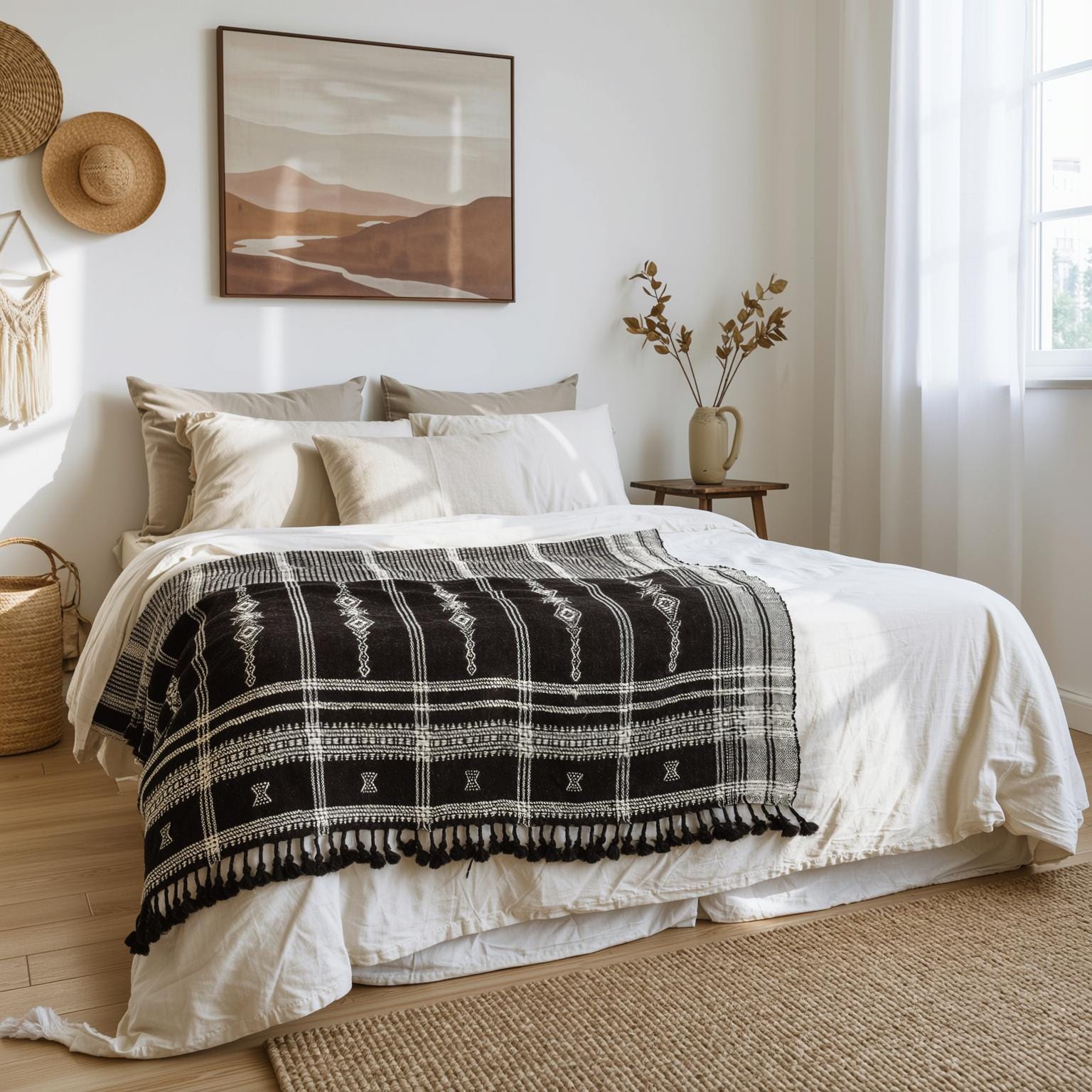 Brown Indian Wool Throw Blanket, Handwoven Sofa Coverlet & Rustic Bed Runner - CITRINE