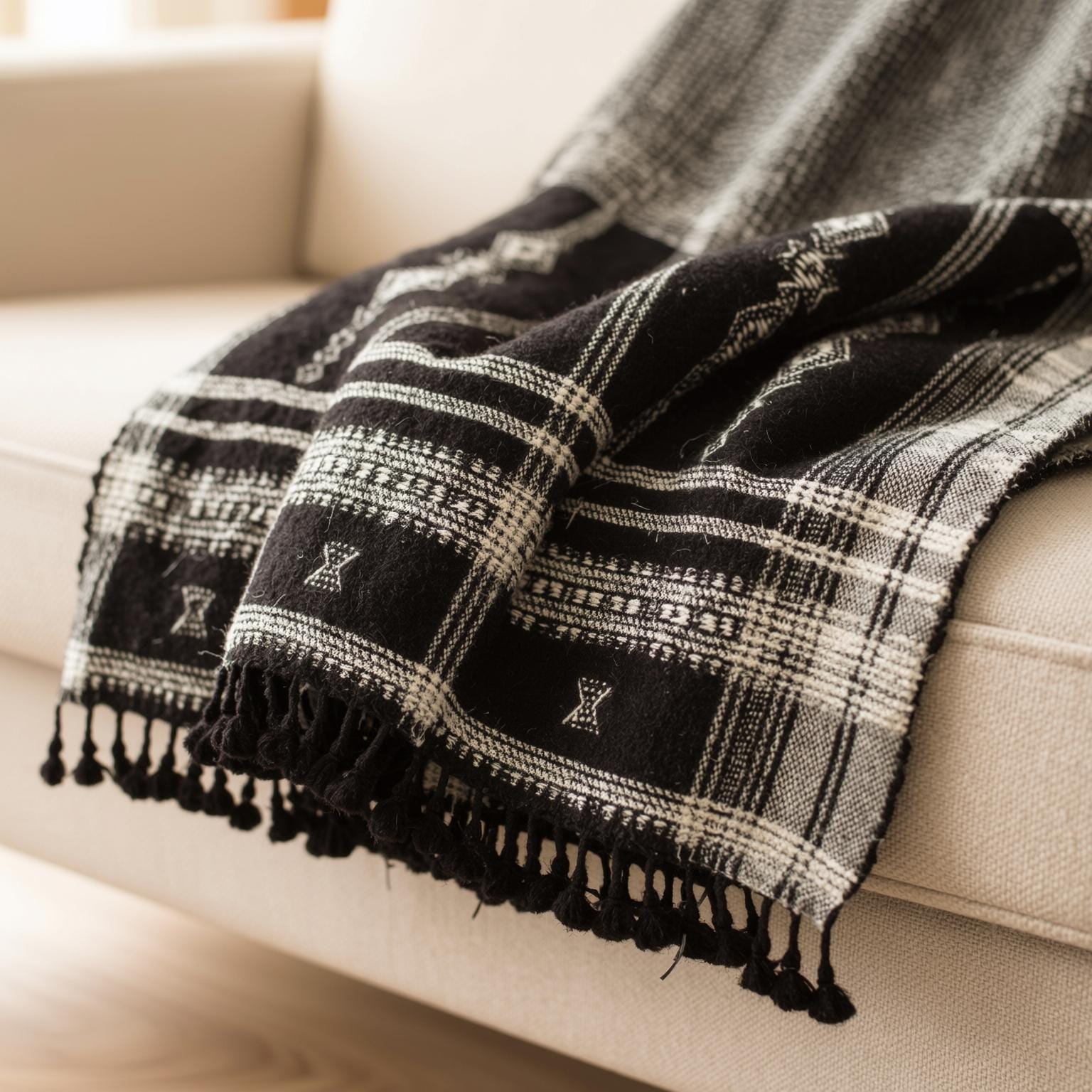 Brown Indian Wool Throw Blanket, Handwoven Sofa Coverlet & Rustic Bed Runner - CITRINE