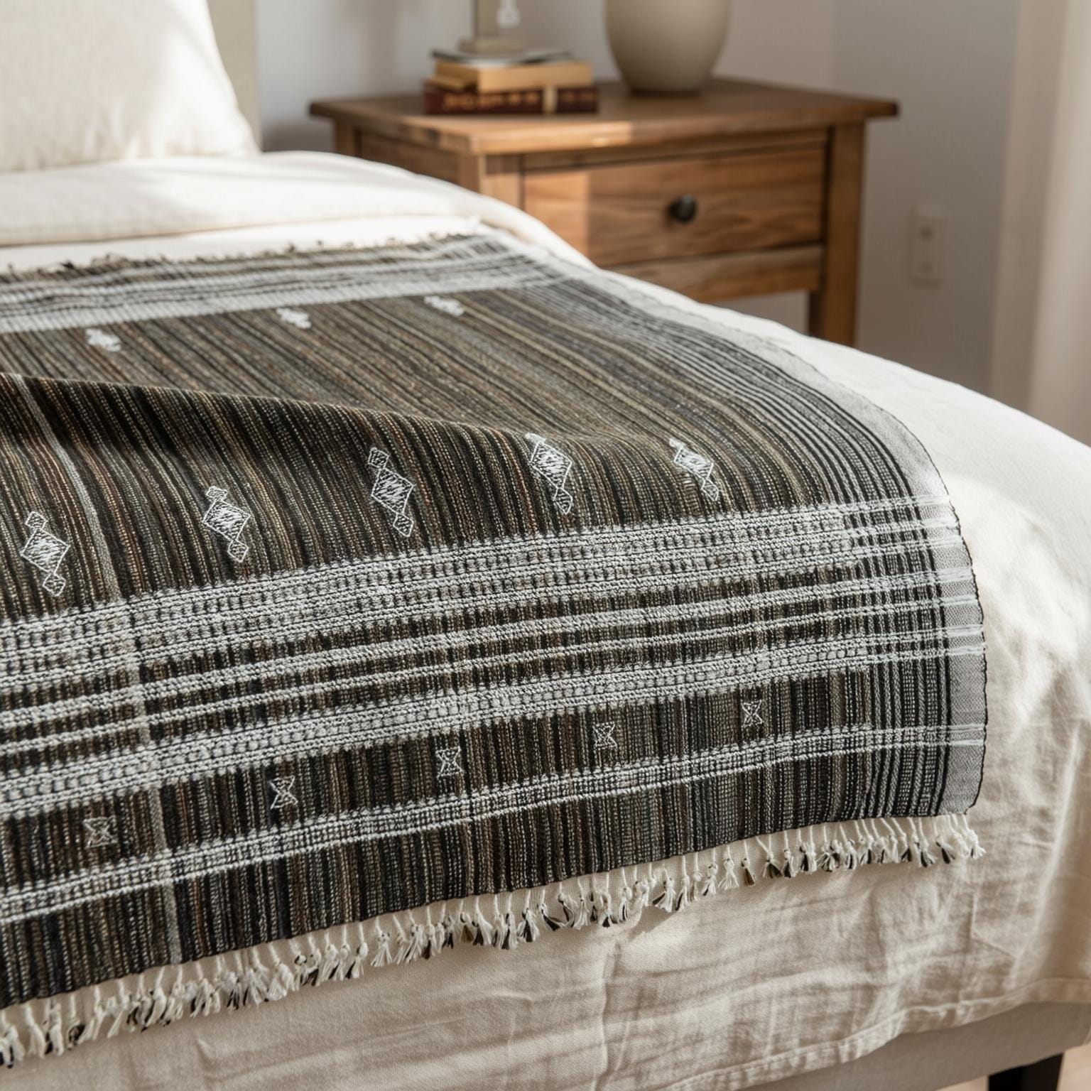 Brown Indian Wool Throw Blanket, Handwoven Sofa Coverlet & Rustic Bed Runner - SPINEL