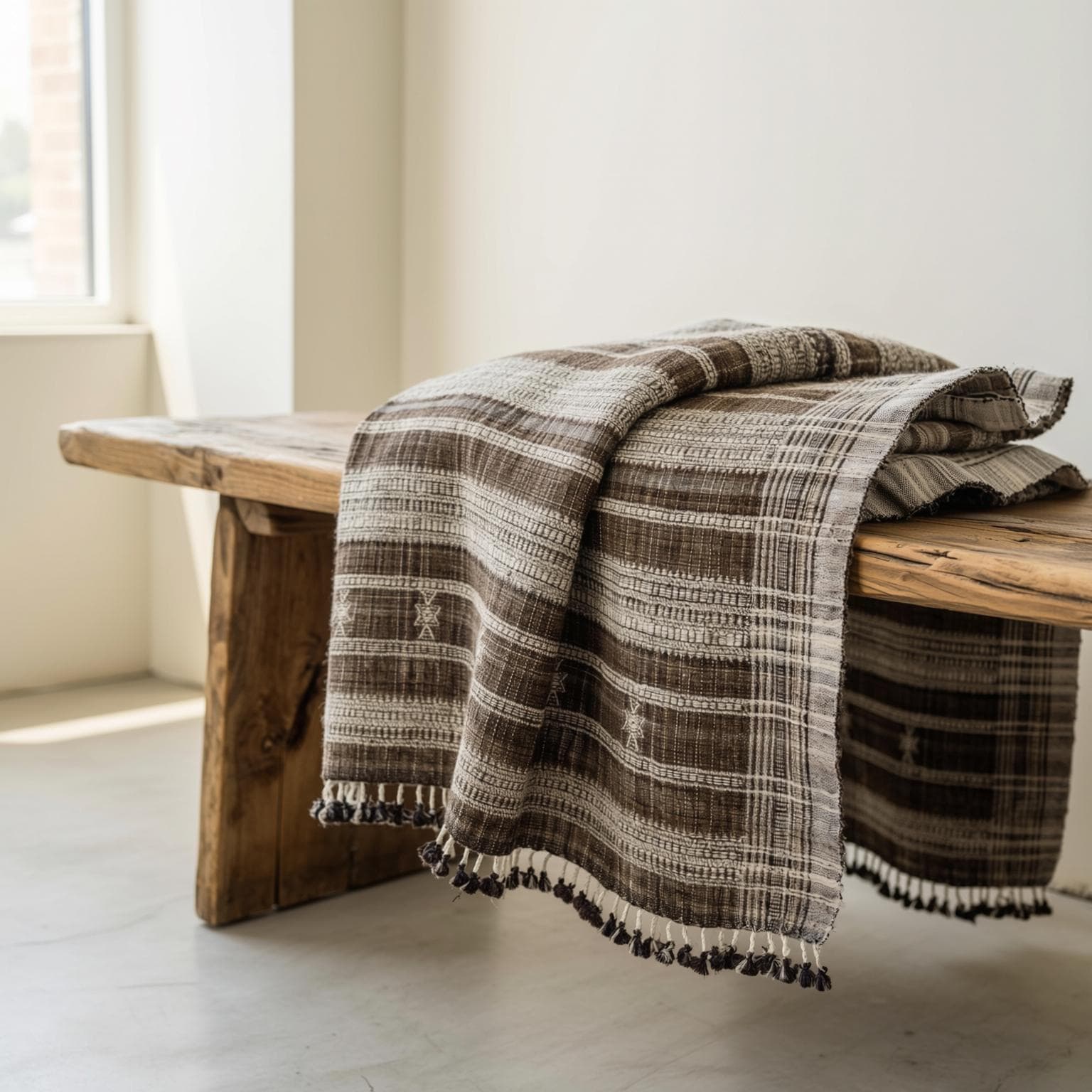 Brown Indian Wool Throw Blanket, Handwoven Sofa Coverlet & Rustic Bed Runner - SPHENE