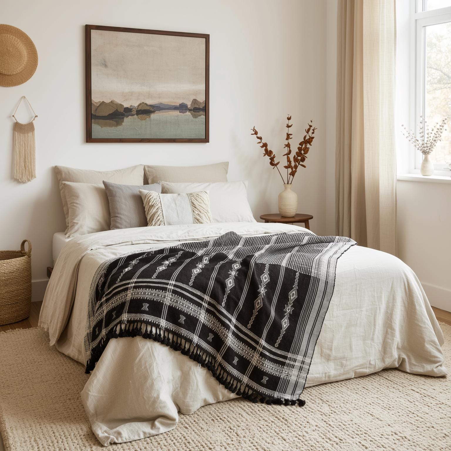 Brown Indian Wool Throw Blanket, Handwoven Sofa Coverlet & Rustic Bed Runner - CITRINE