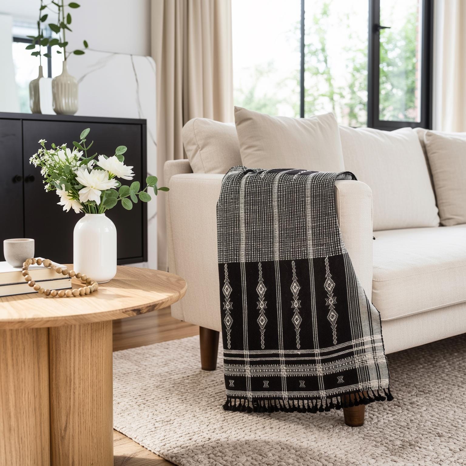 Brown Indian Wool Throw Blanket, Handwoven Sofa Coverlet & Rustic Bed Runner - CITRINE