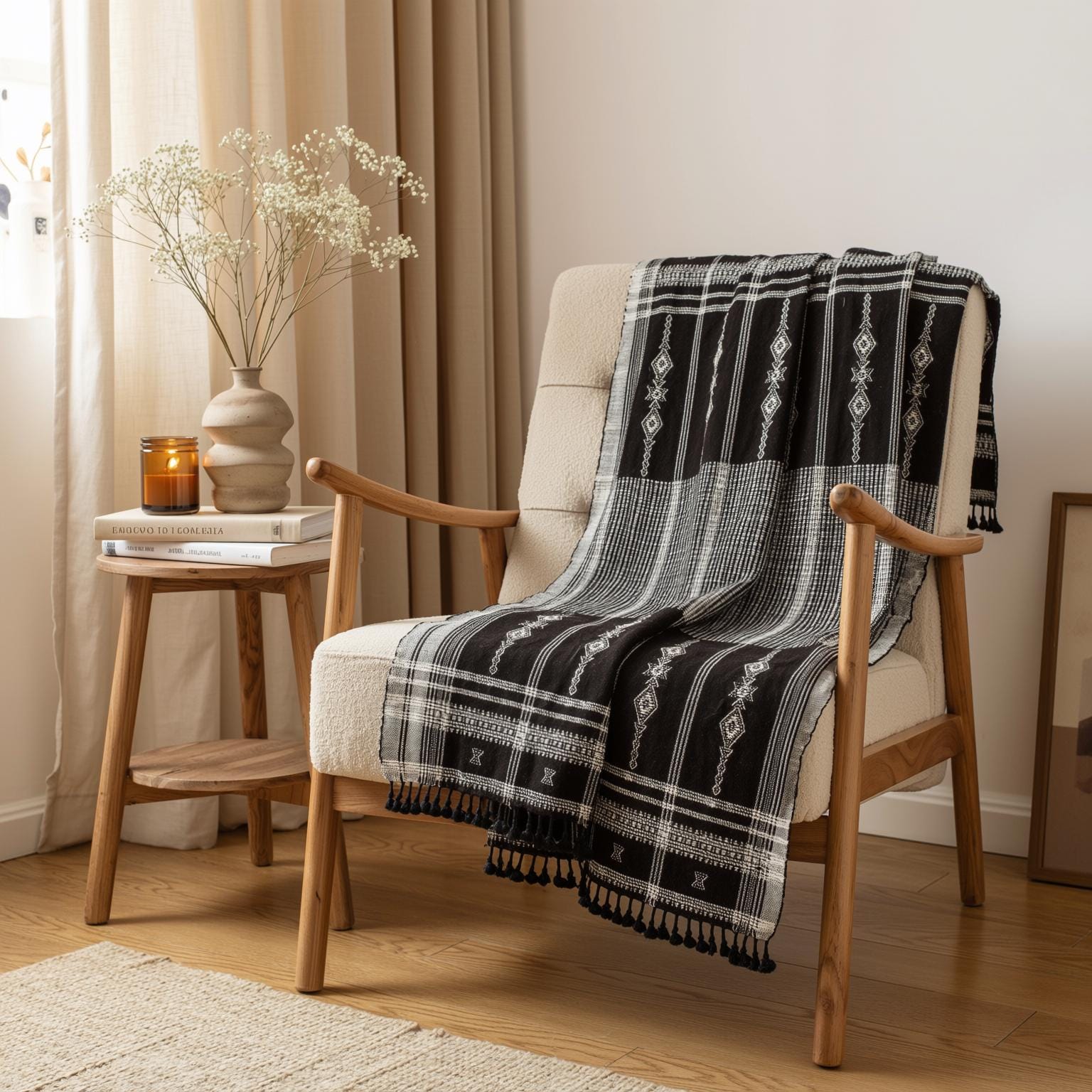 Brown Indian Wool Throw Blanket, Handwoven Sofa Coverlet & Rustic Bed Runner - CITRINE
