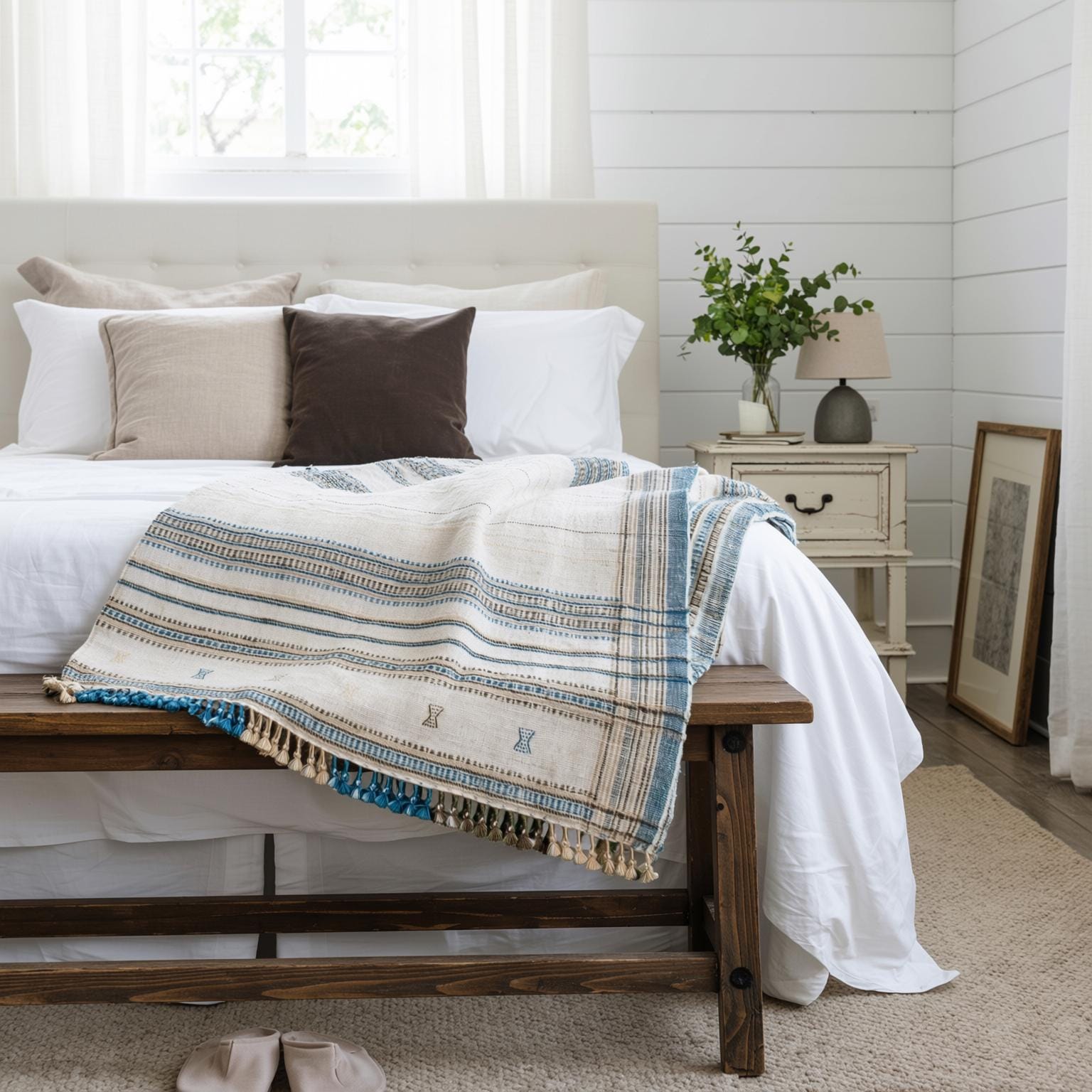 Ivory Indian Wool Throw Blanket, Handwoven Bed Coverlet & Minimalist Sofa Throw - DAZY