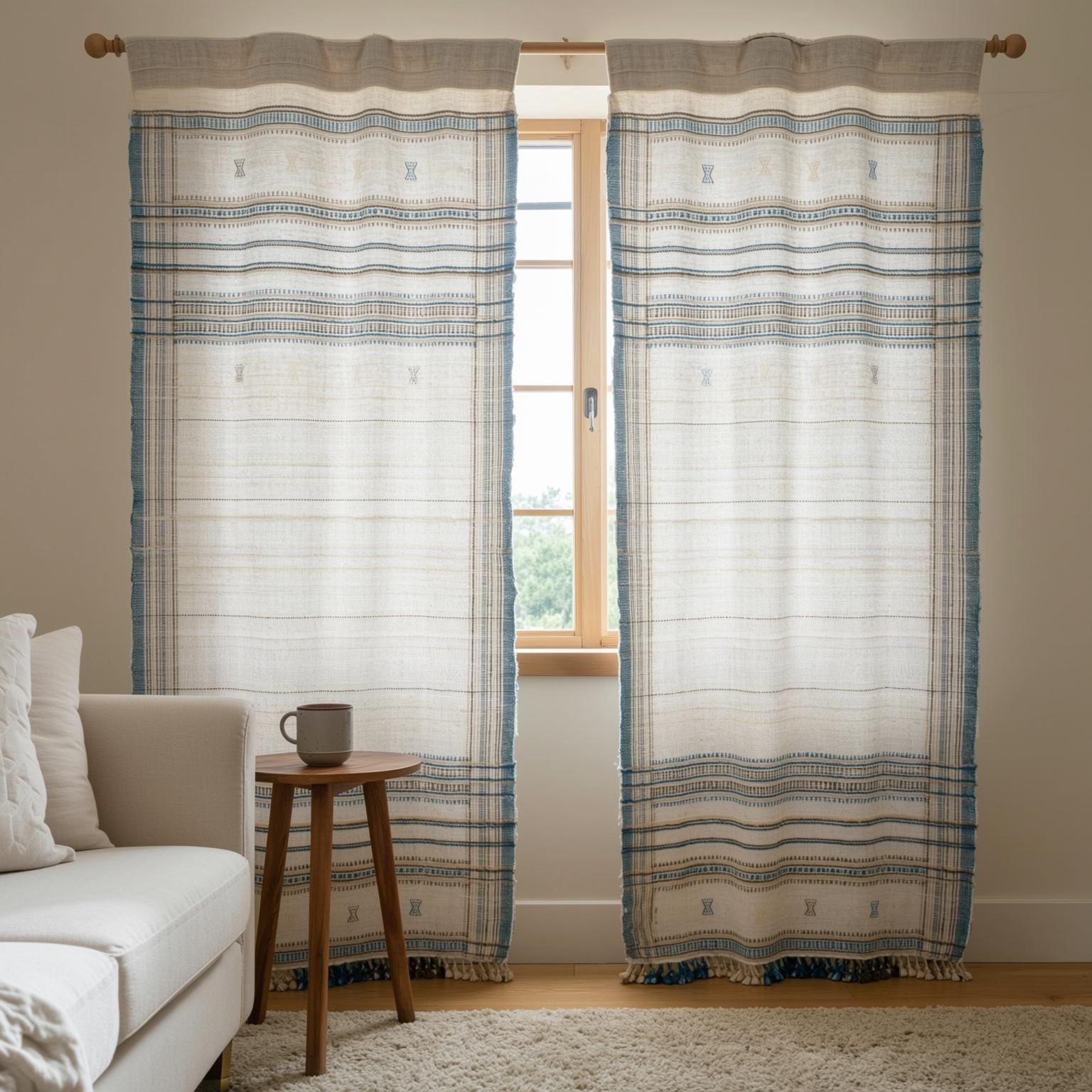 Ivory Indian Wool Throw Blanket, Handwoven Bed Coverlet & Minimalist Sofa Throw - DAZY