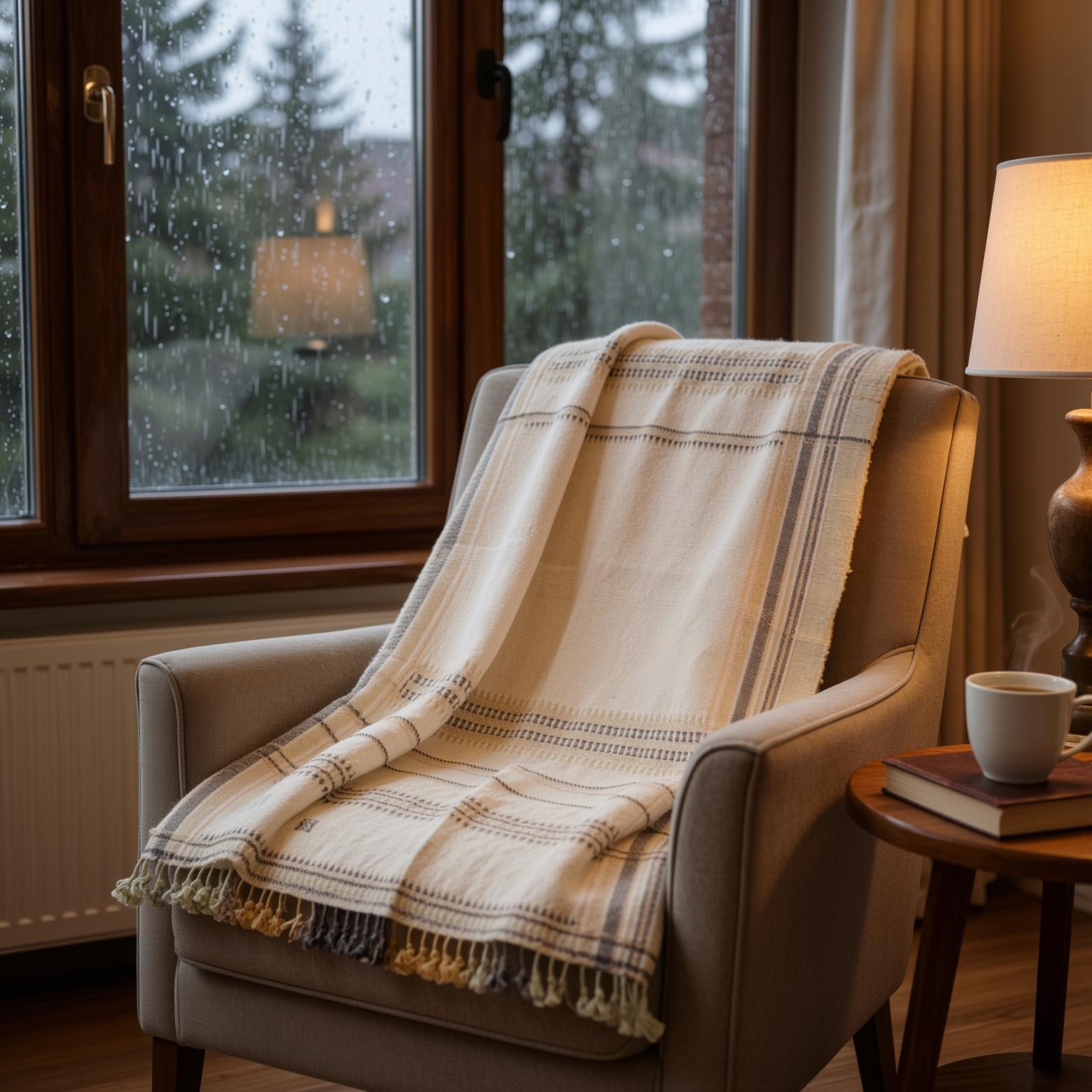 Off White Indian Wool Throw Blanket, Handwoven Sofa Coverlet & Minimalist Bed Runner - ALABASTER