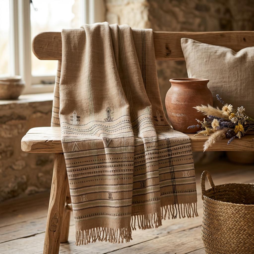 Rust Orange Indian Wool Throw Blanket, Handwoven Sofa Coverlet with Heritage Bedroom Layer - RUBY