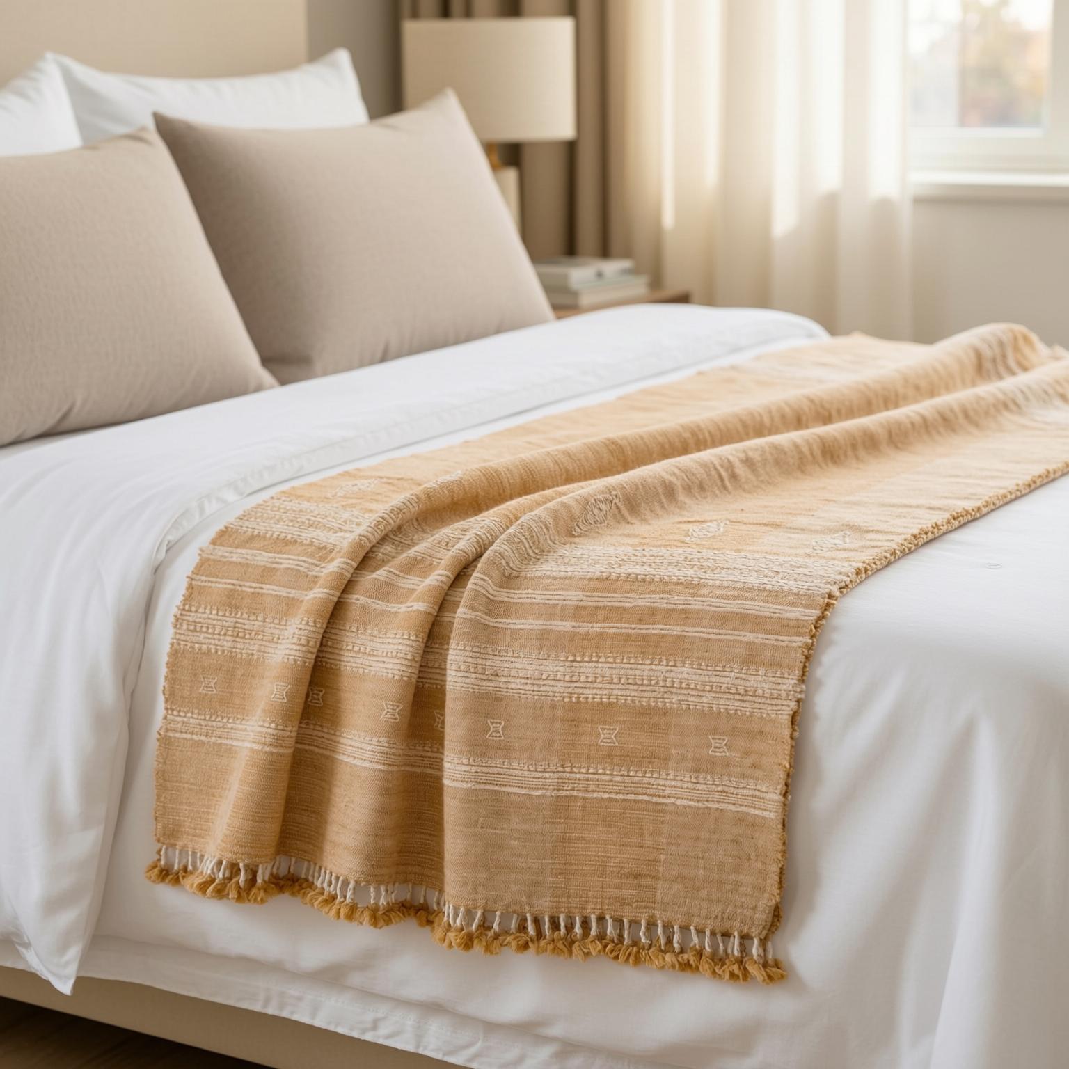 Orange Tan Indian Wool Throw Blanket, Handwoven Sofa Coverlet with Boho Bedroom Layer - MARIGOLD