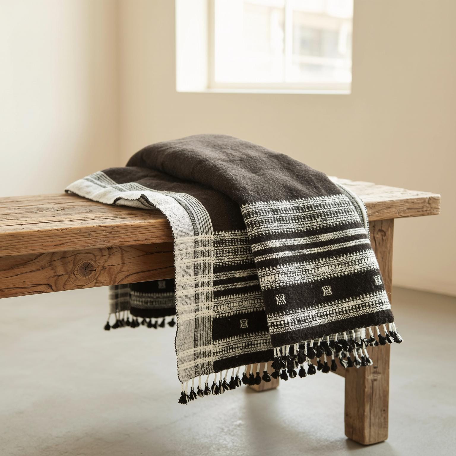 Chocolate Brown Indian Wool Throw Blanket, Handwoven Sofa Coverlet & Rustic Bed Runner - QUARTZ