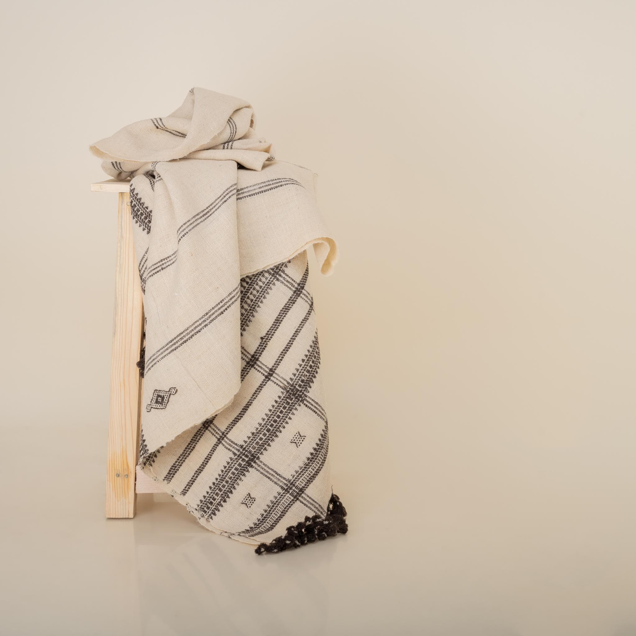 Off White Indian Wool Throw Blanket, Handwoven Sofa Coverlet with Neutral Bedroom Layer - PEARL