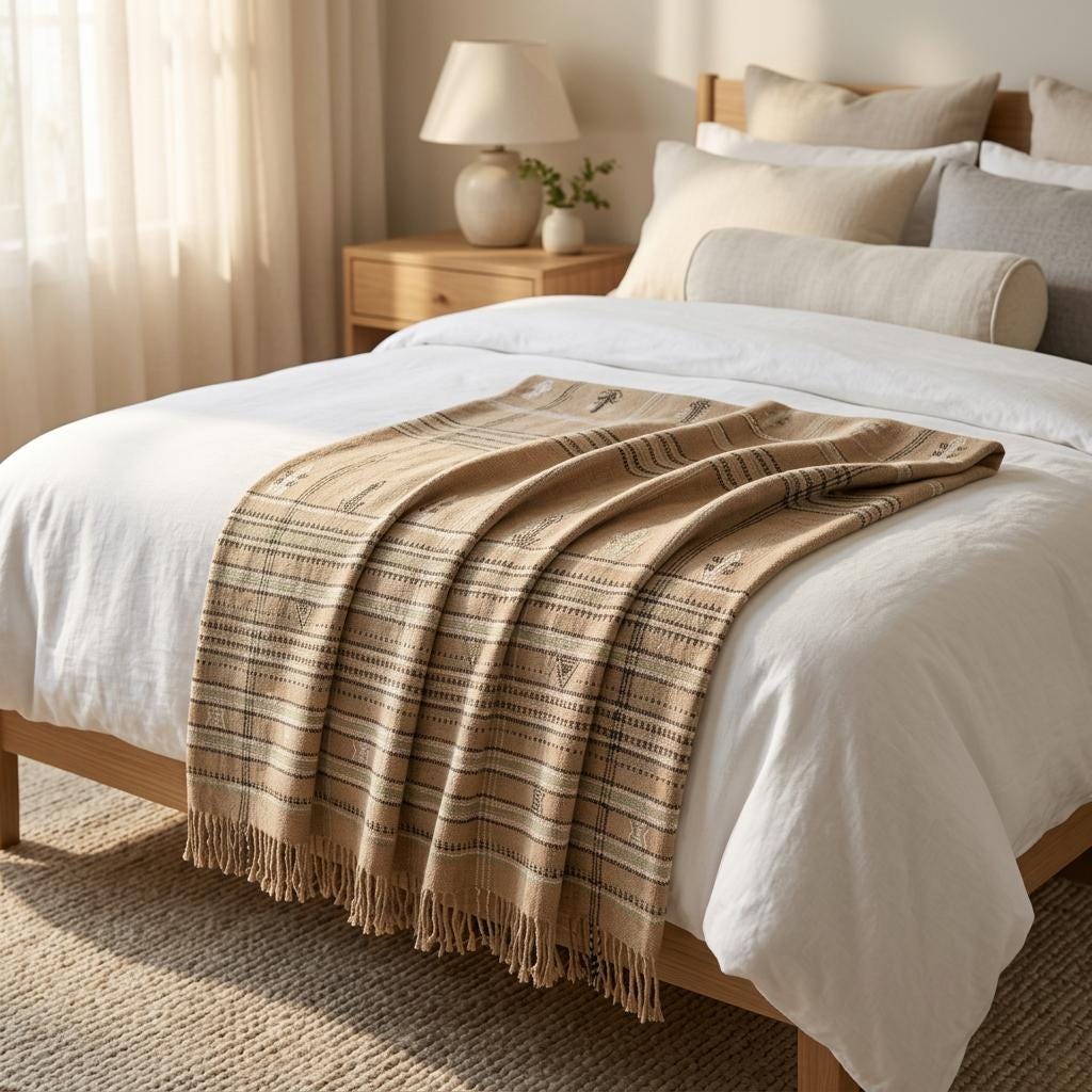 Rust Orange Indian Wool Throw Blanket, Handwoven Sofa Coverlet with Heritage Bedroom Layer - RUBY
