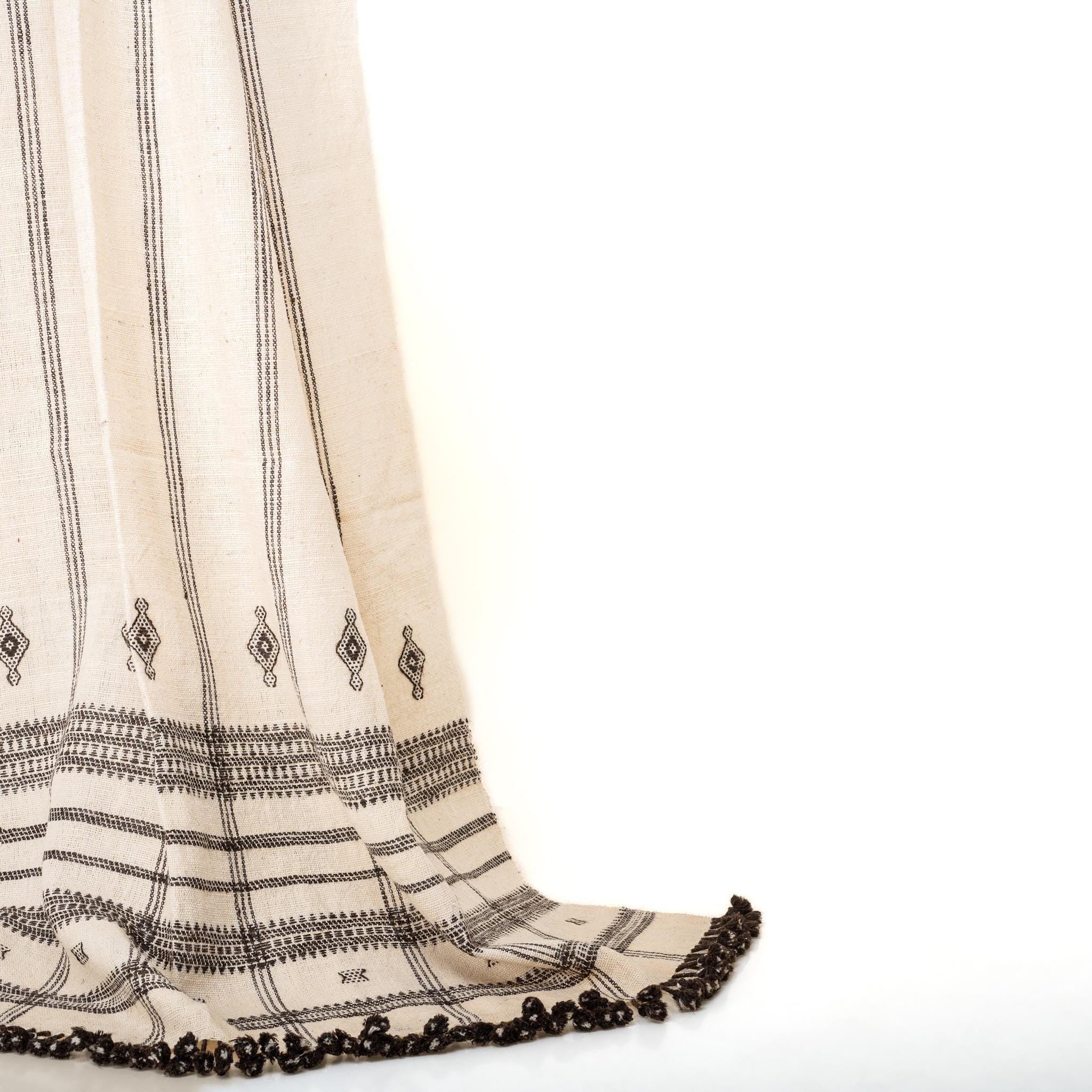 Off White Indian Wool Throw Blanket, Handwoven Sofa Coverlet with Neutral Bedroom Layer - PEARL
