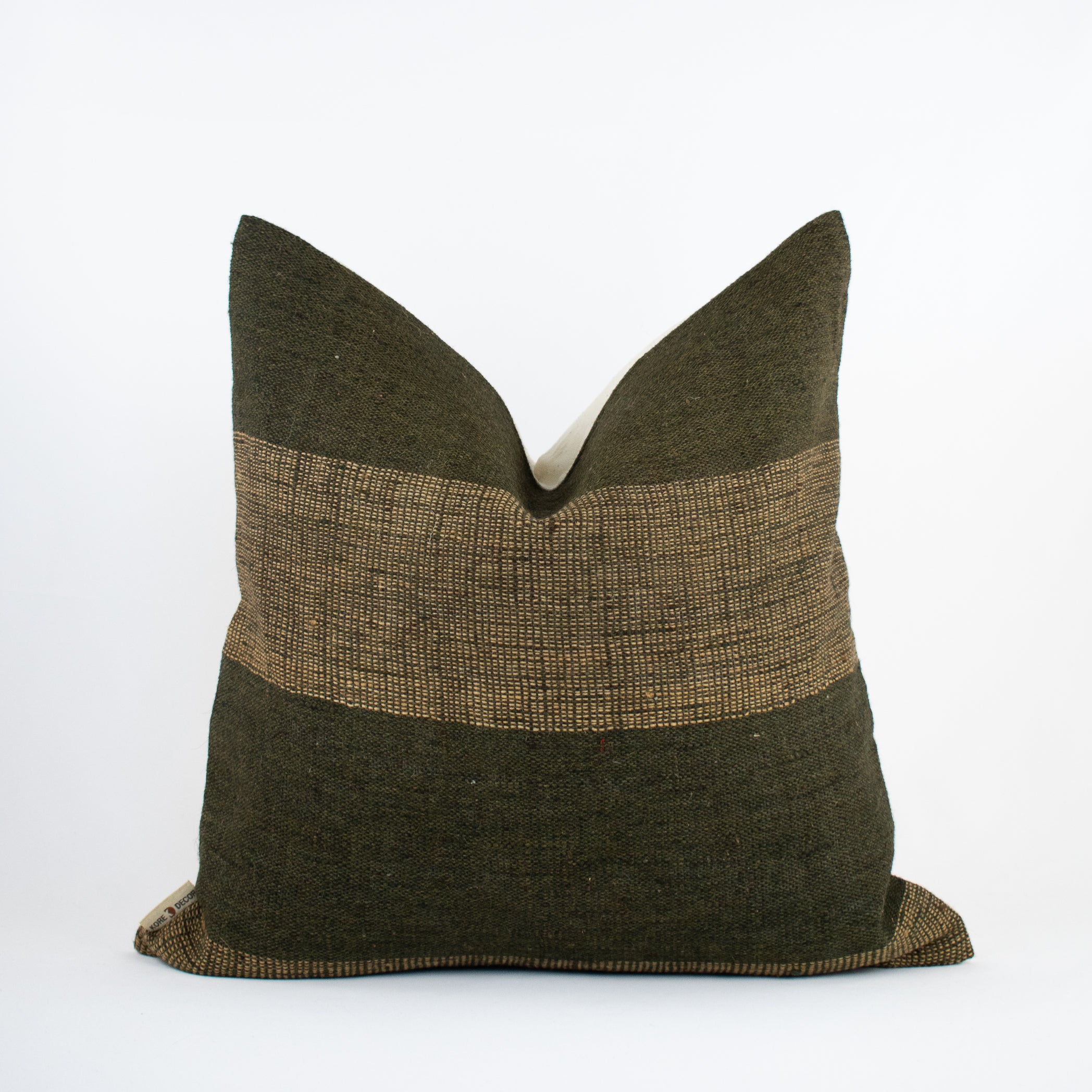 Indian Wool Olive Brown Accent Throw Pillow Cover - Handmade with Sleek Striped Design : ZARA SIYA