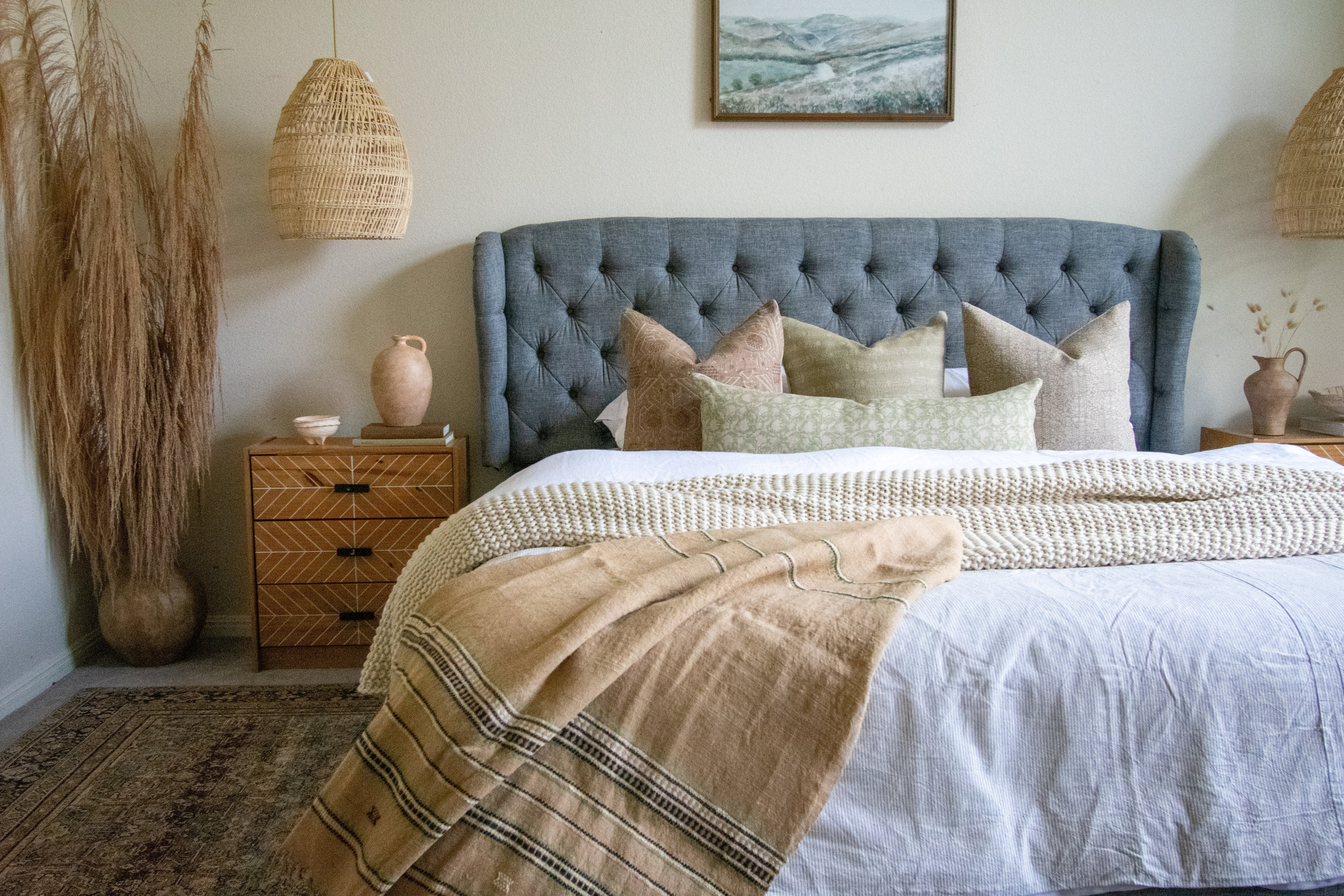 Tan Orange Hues of Bhujodi Sofa Blanket Hand-loomed from Hand-Spun, Hand-Dyed Indian Wool : SUNSTONE