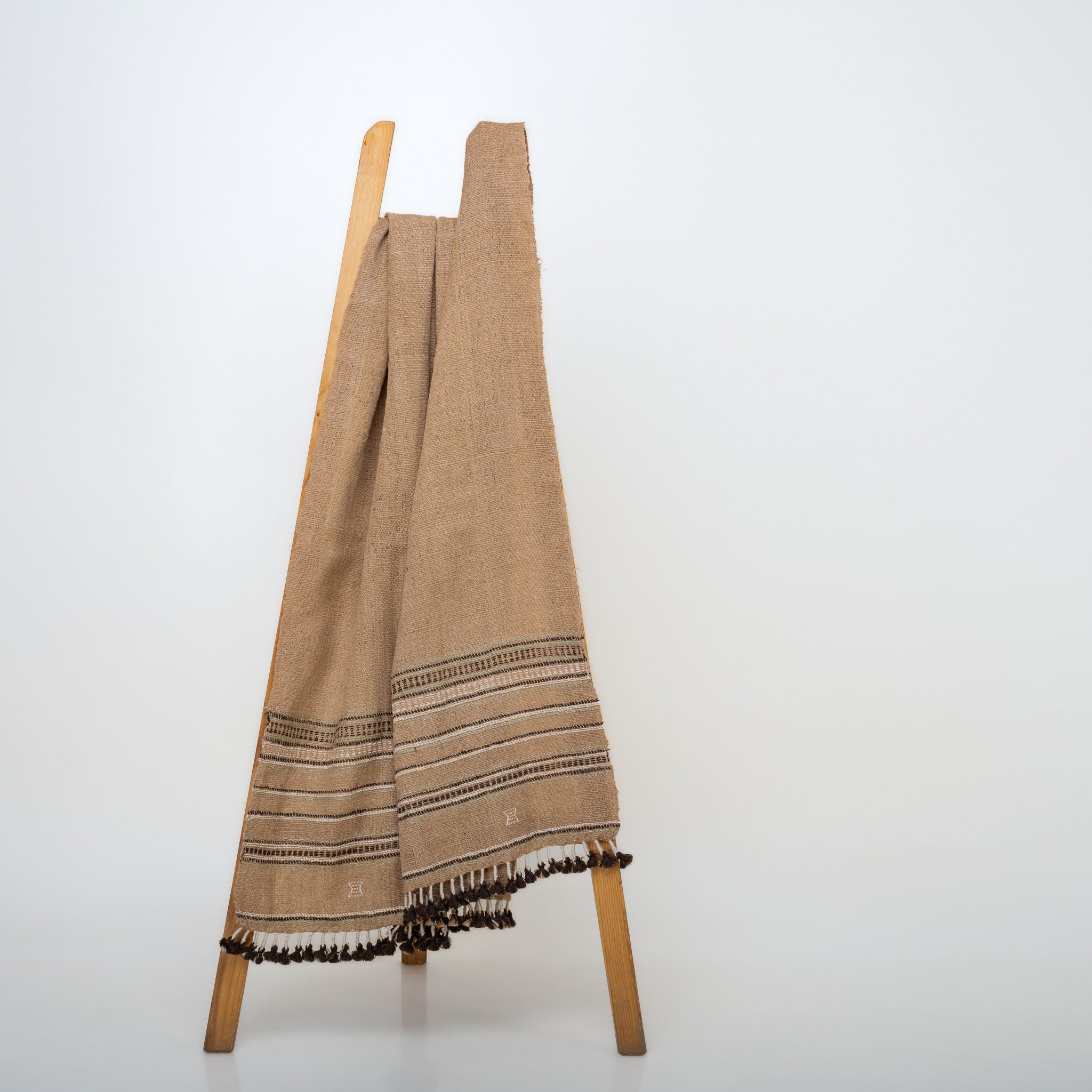 Orange Tan Indian Wool Throw Blanket, Handwoven Couch Coverlet with Heritage Bed Accent - PRAVALA