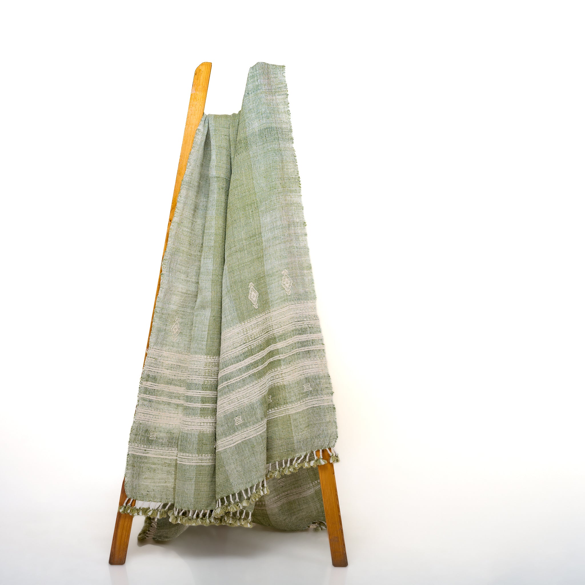 Soft Green Indian Wool Throw Blanket, Handwoven Sofa Coverlet with Quiet Calm Bedroom Layer - SAGE