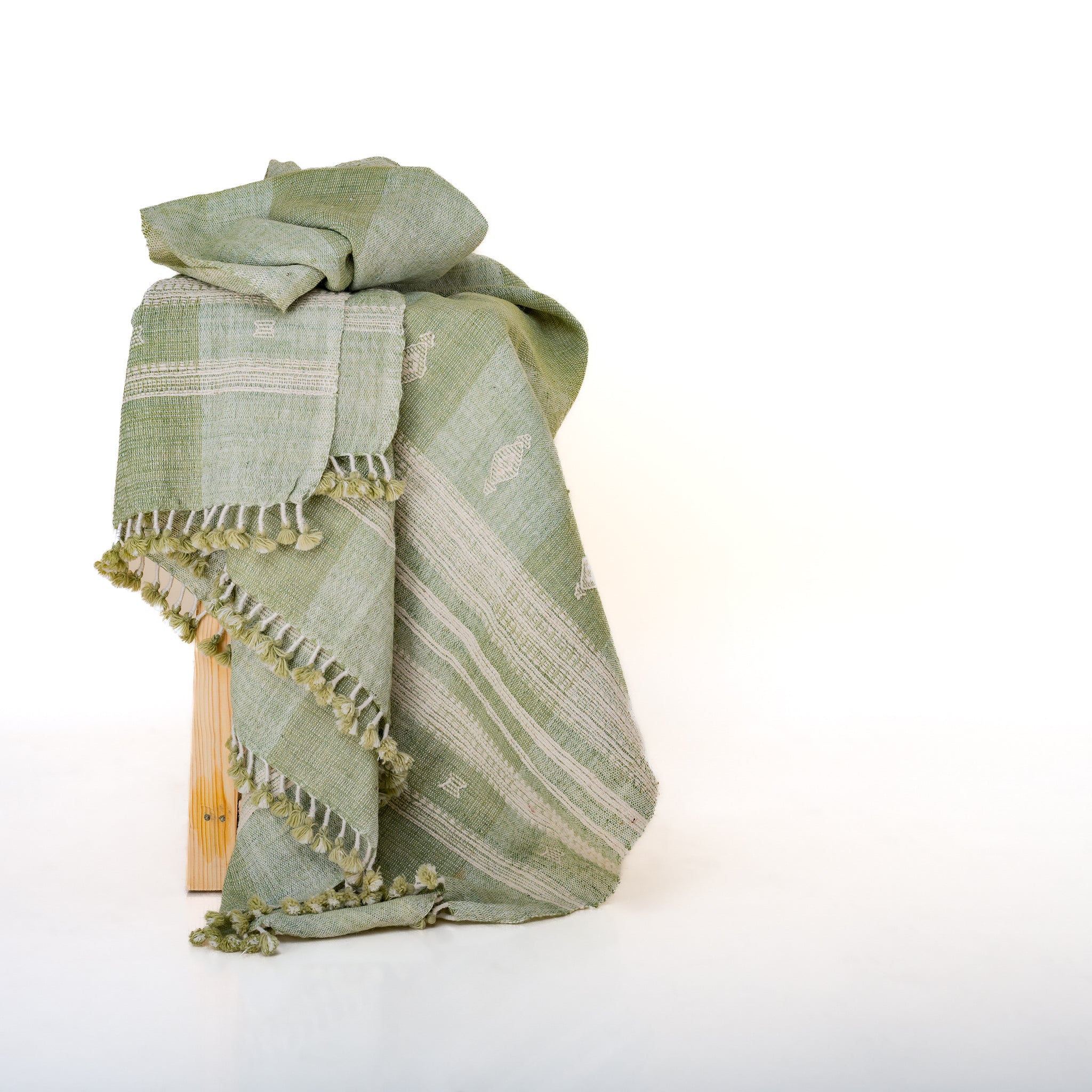 Soft Green Indian Wool Throw Blanket, Handwoven Sofa Coverlet with Quiet Calm Bedroom Layer - SAGE
