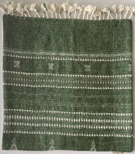 Green Accent Handmade Indian Wool Decorative Throw Pillow Cover with Tassels : ERICA AADYA