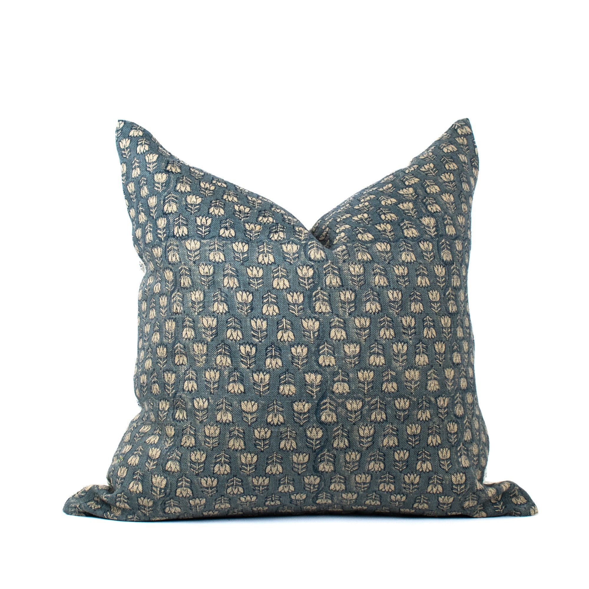 Blocked Lumbar Cushion Cover, Handmade Linen Fabric, Neutral Hand Prints, Earthy Decor For Couch, Bed Chair Or Sofa - TARA TEAL