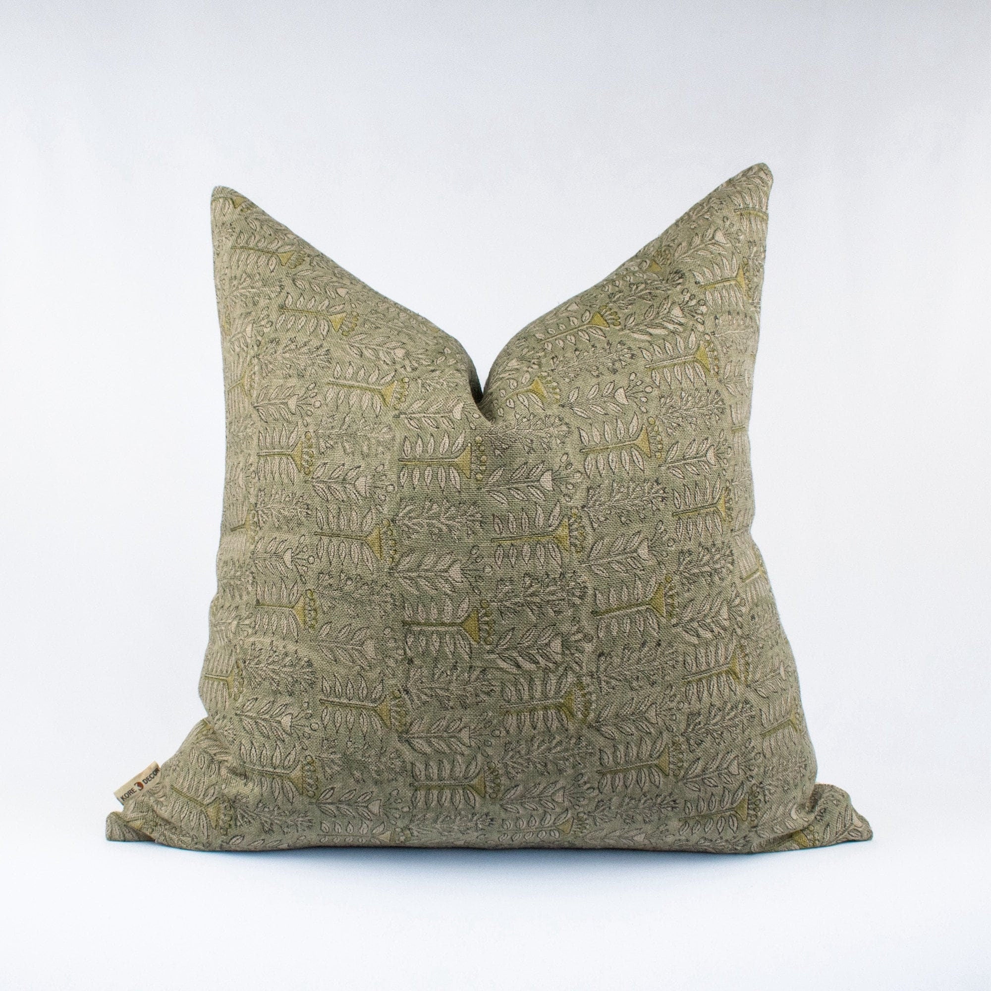 Pillow Covers For Couch, Blockprinted Floral Linen Cushion, Indian Handmade Design, Cozy Neutral Pillow, New Homeowner Gift - TRIVENI FERN