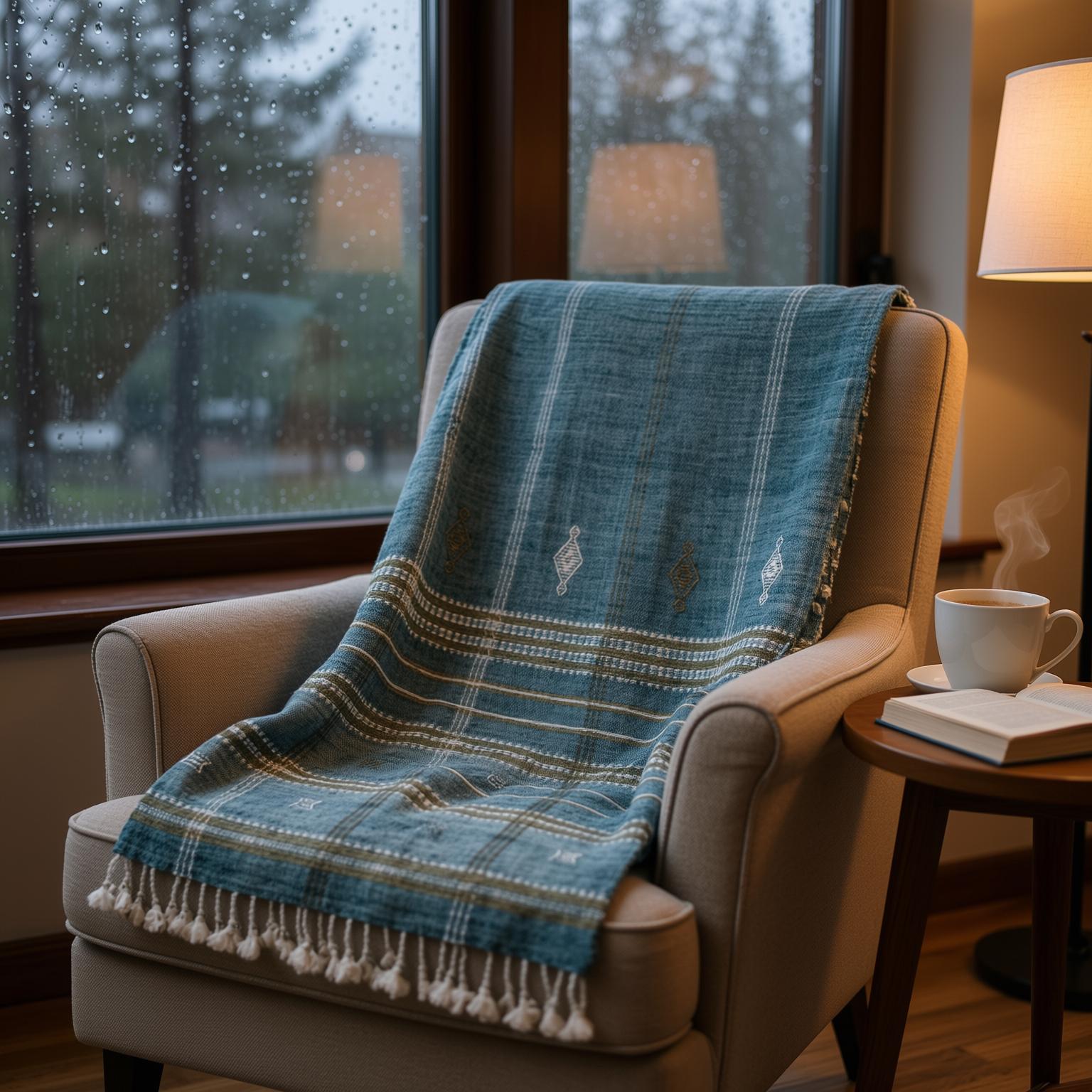 Teal Blue Wool Throw Blanket, Handmade Indian Coverlet for Sofa, Couch, Bed Runner & Boho Home Decor - LAPIS