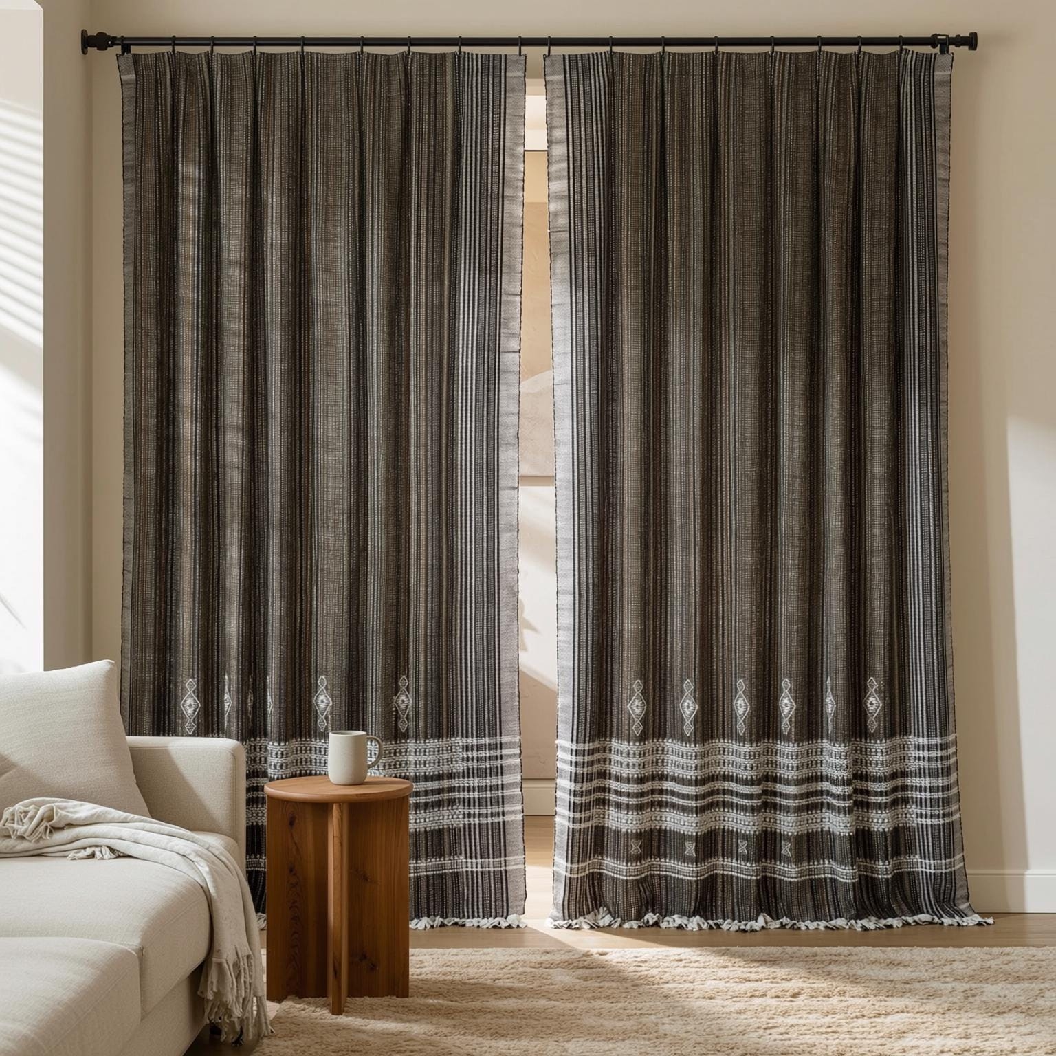 Brown Indian Wool Throw Blanket, Handwoven Sofa Coverlet & Rustic Bed Runner - SPINEL