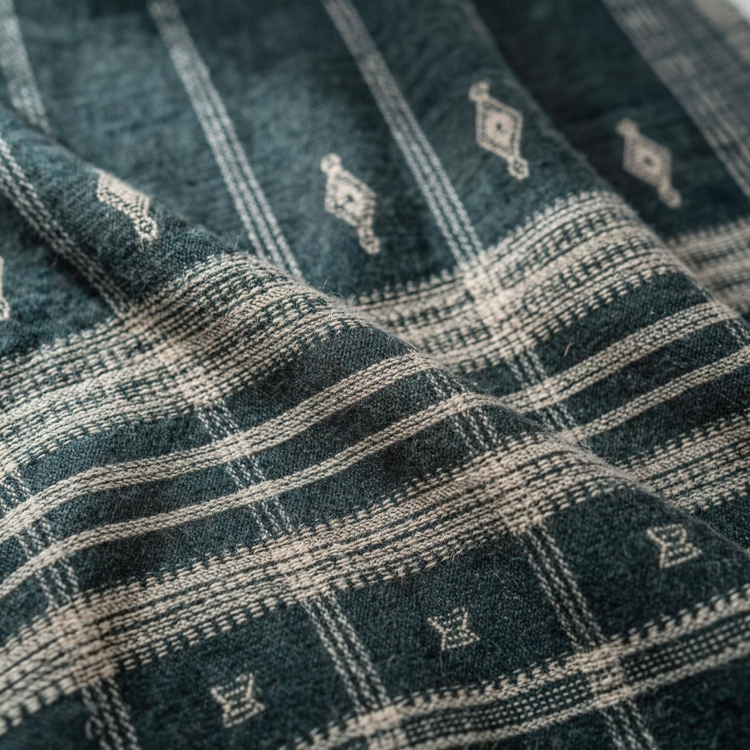 Charcoal Black Indian Wool Throw Blanket, Handwoven Sofa Coverlet with Dramatic Bed Layer - ONYX