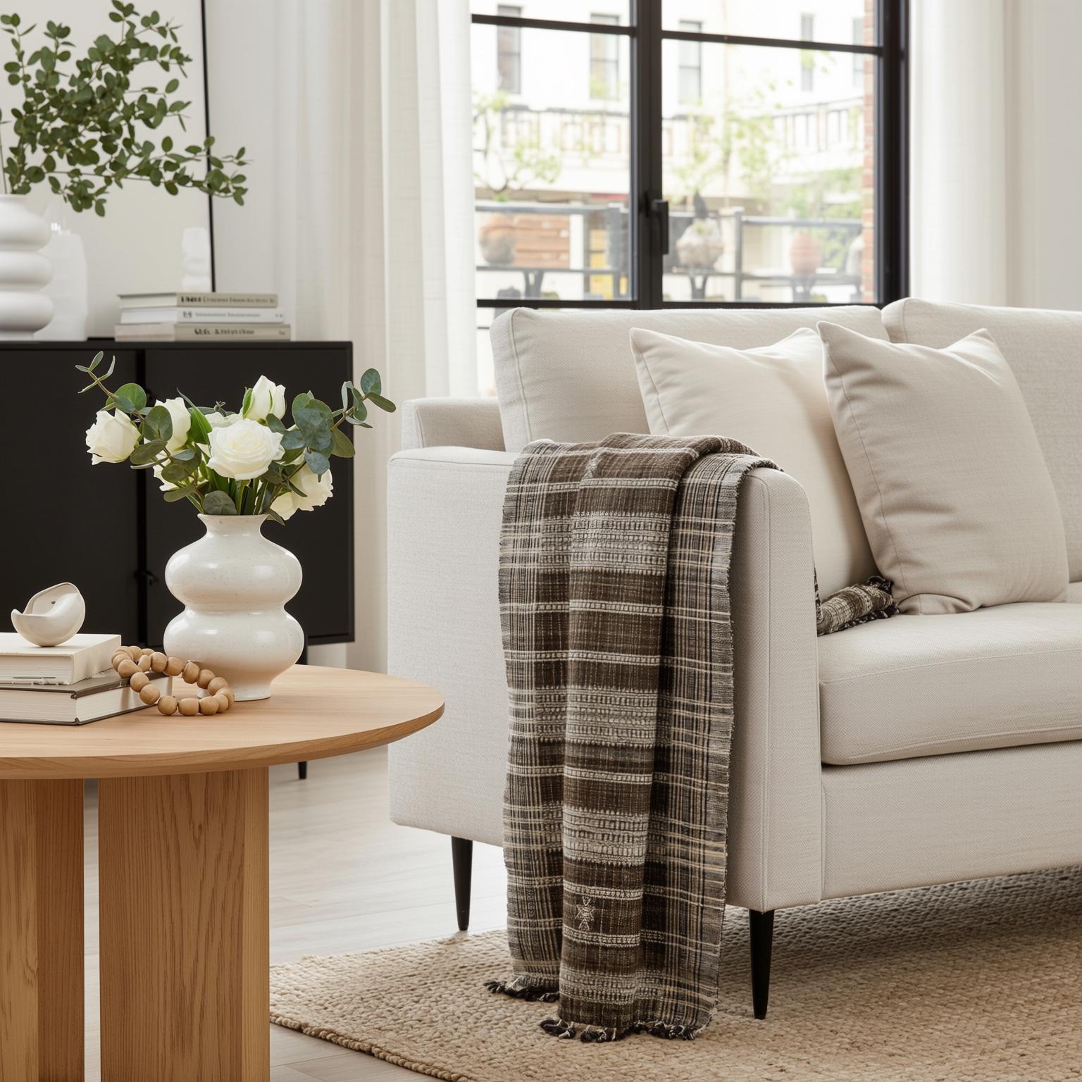 Brown Indian Wool Throw Blanket, Handwoven Sofa Coverlet & Rustic Bed Runner - SPHENE
