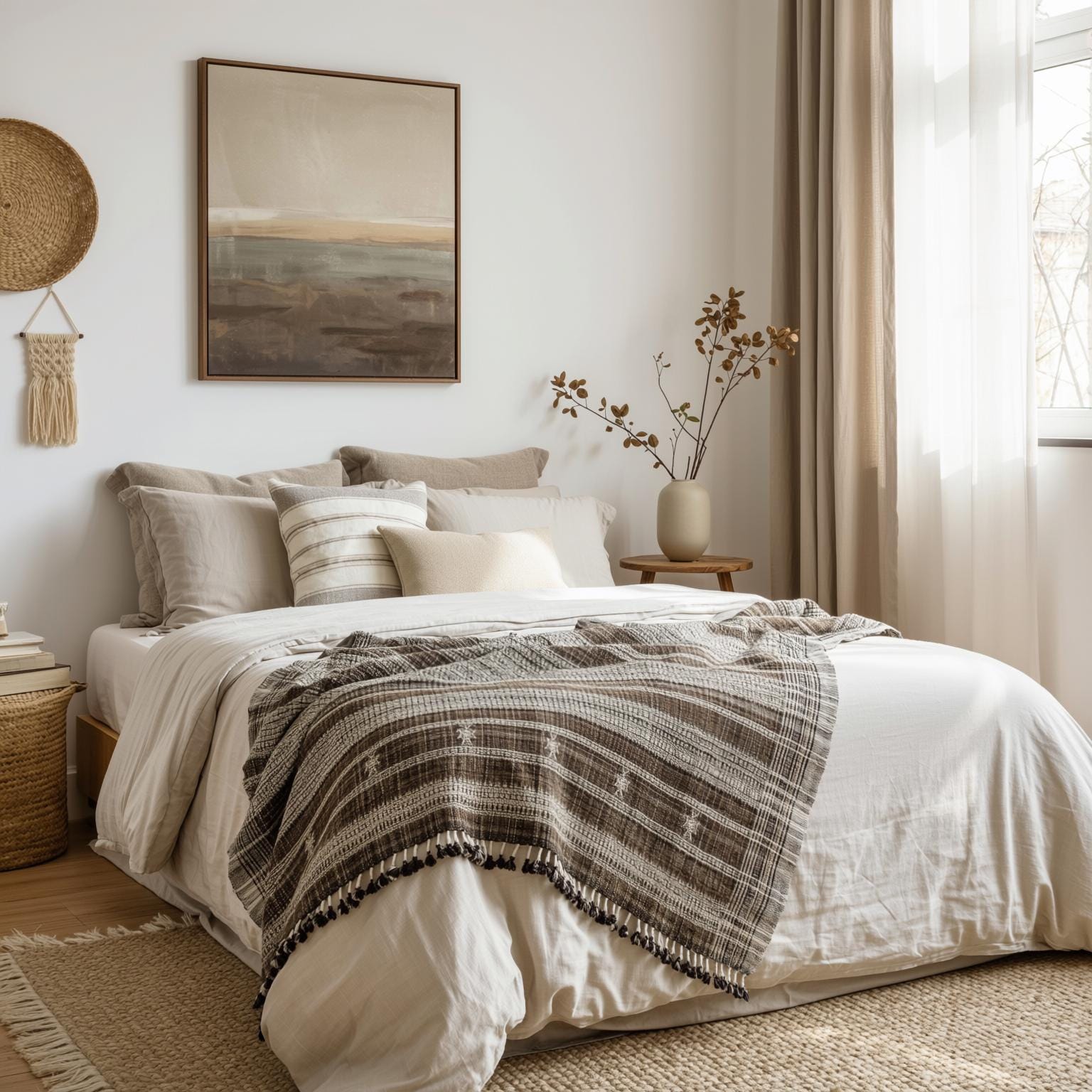 Brown Indian Wool Throw Blanket, Handwoven Sofa Coverlet & Rustic Bed Runner - SPHENE