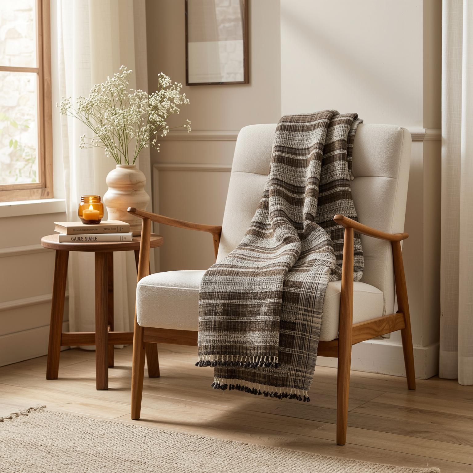 Brown Indian Wool Throw Blanket, Handwoven Sofa Coverlet & Rustic Bed Runner - SPHENE