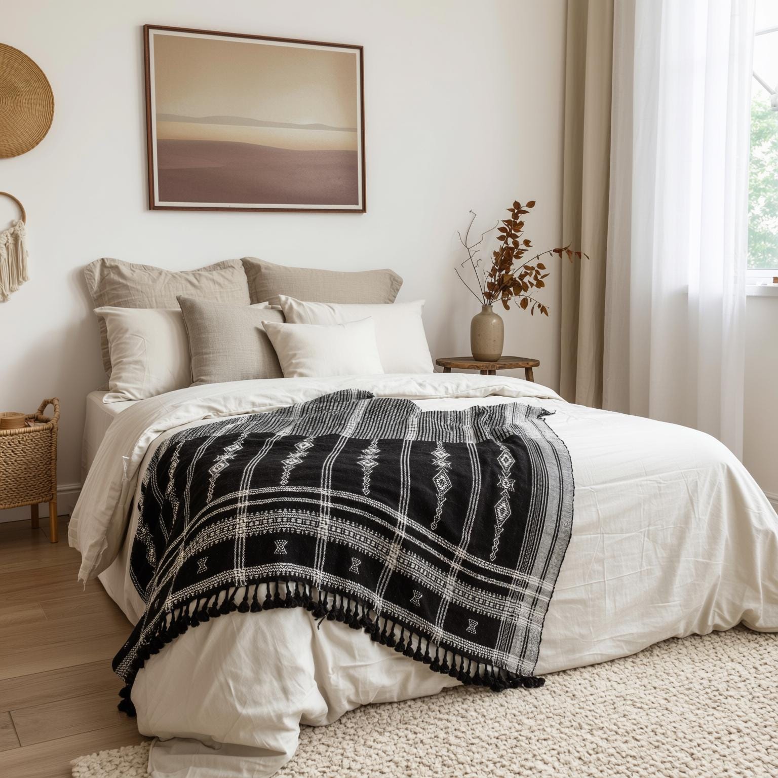 Brown Indian Wool Throw Blanket, Handwoven Sofa Coverlet & Rustic Bed Runner - CITRINE