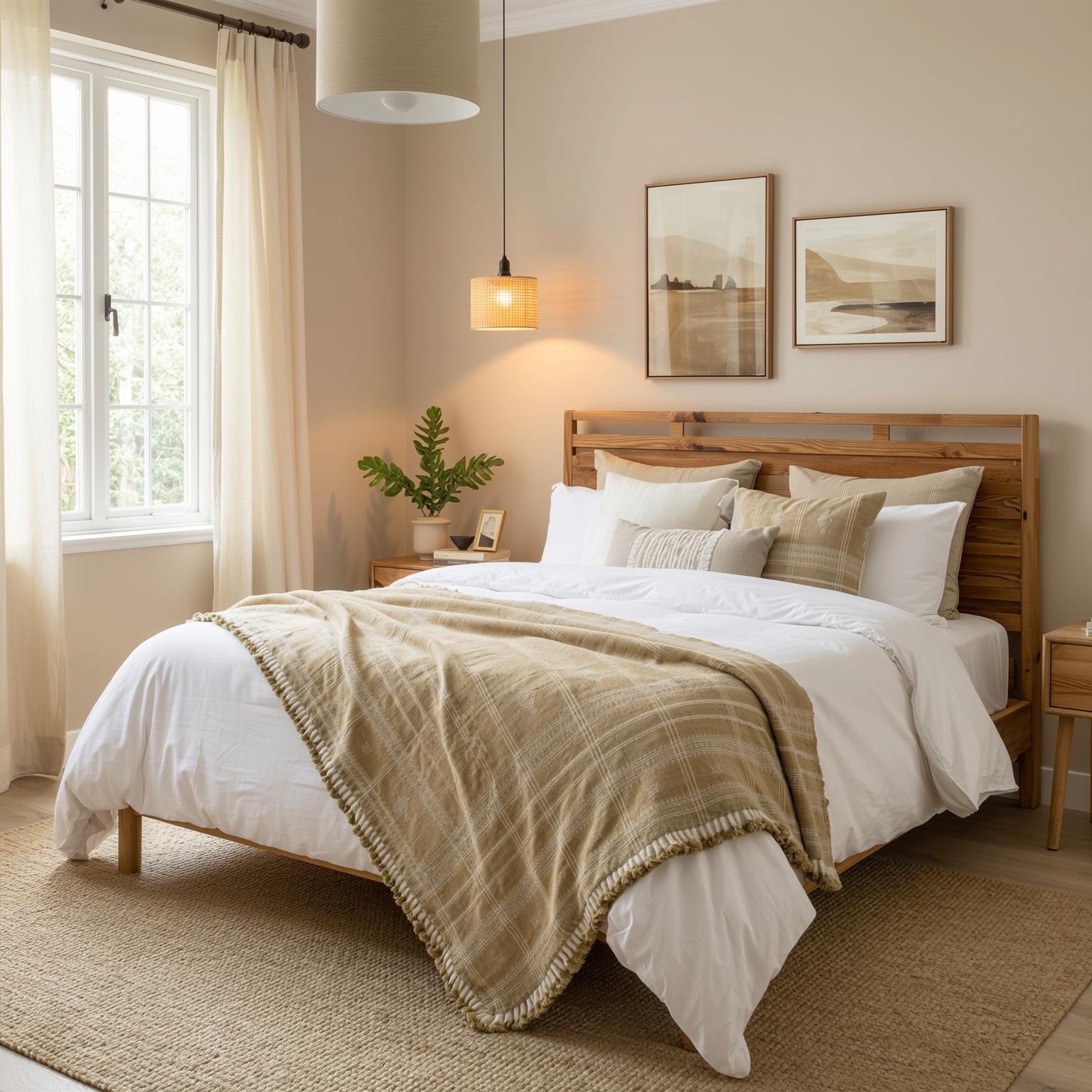 Tan Beige Indian Wool Throw Blanket, Handwoven Sofa Coverlet & Neutral Bed Runner - JASPER